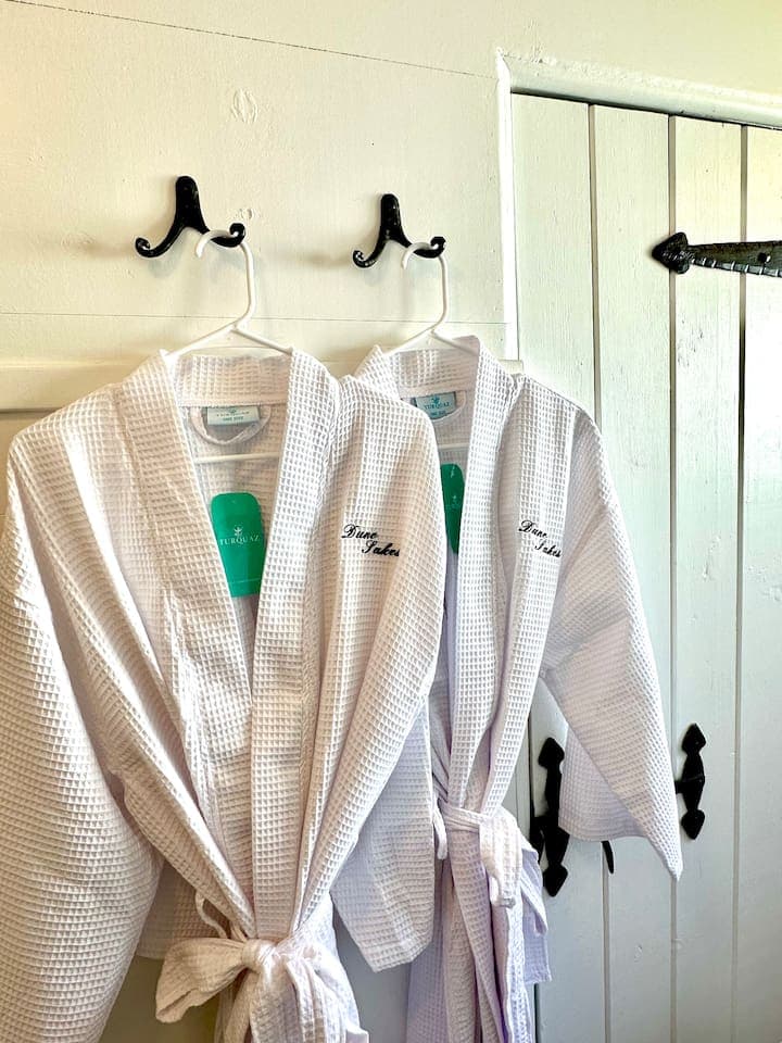 Monogrammed waffle weave robes provided for your stay