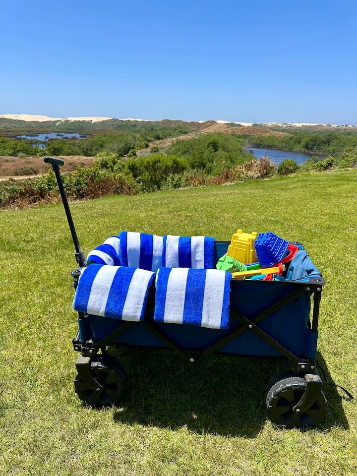 Ready for the beach? ☀️️‍♂️☀️Our beach wagon is ready for you to pack all of your beach items complete with beach towels & sand toys!  ☀️‍♀️️☀️ Pack up some snacks and enjoy some blissful beach time .