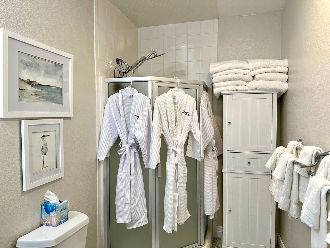 Monogrammed Spa robes, extra fluffy towels.  We want you to feel like you are at a retreat.  Leave your worries behind, you are on Dune Lakes time! Time to Pamper Yourself!  You deserve it!!!