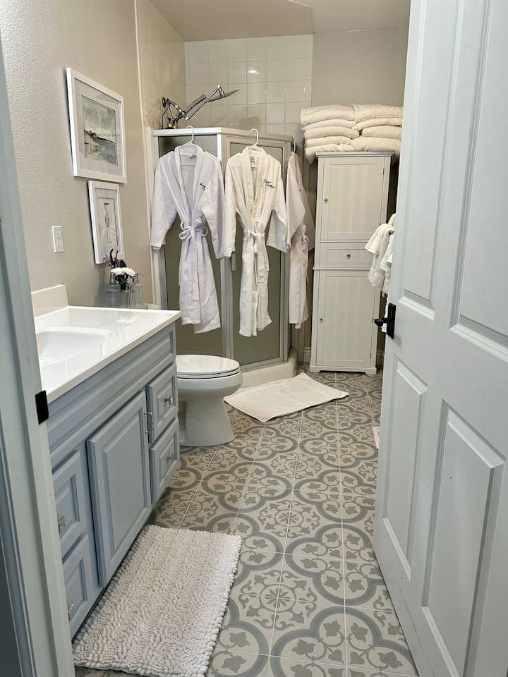 We've gone California Coastal Riviera in this Queen En Suite Bath!  Why settle for boring? Newly remodeled in May 2024!!! 