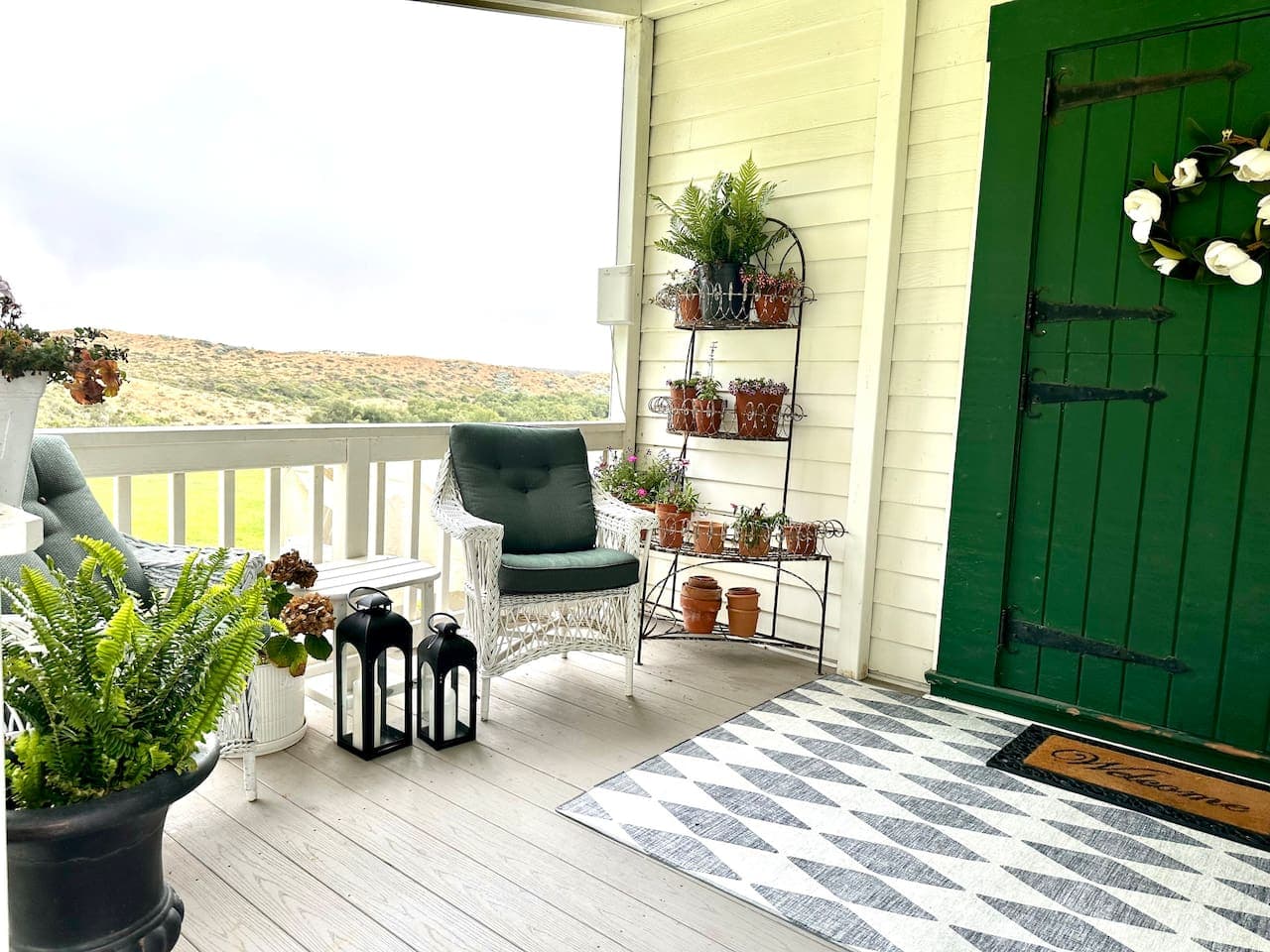 We believe in charming and cozy porch sitting all around the cottage.  Come check it out for yourself.  Perfect for sipping some ice tea or a favorite local wine!