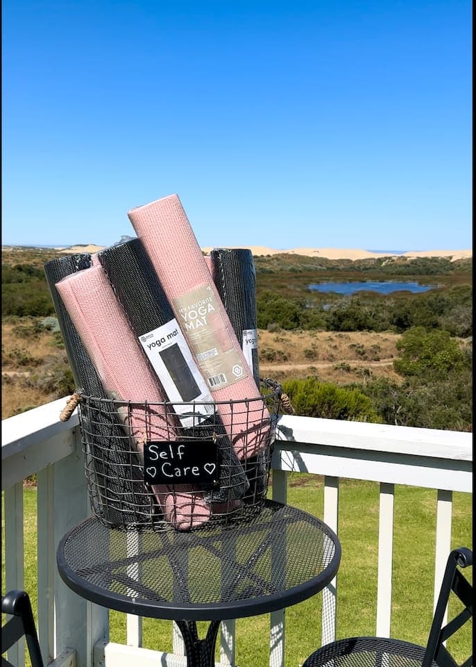 Yoga mats for an individual or group yoga, pilates or work out session on the lawn overlooking the lakes.  Find your zen here!