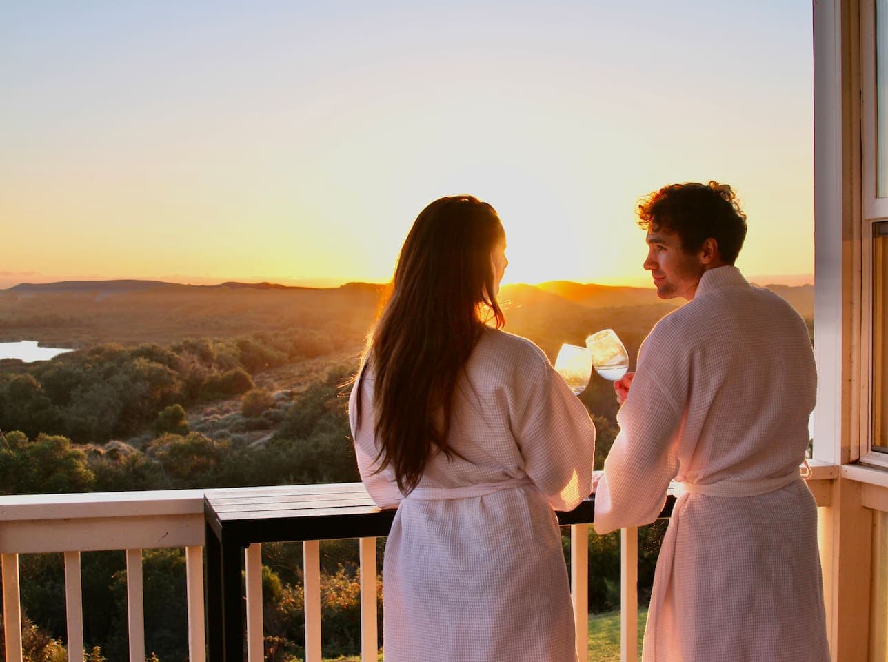 Want the ultimate in relaxation?  Enjoy quiet sunset moments with a glass of wine in our monogrammed cotton waffle weave robes.  Your comfort and serenity is our utmost priority at Dune Lakes. Contact us if you have a special event or surprise.