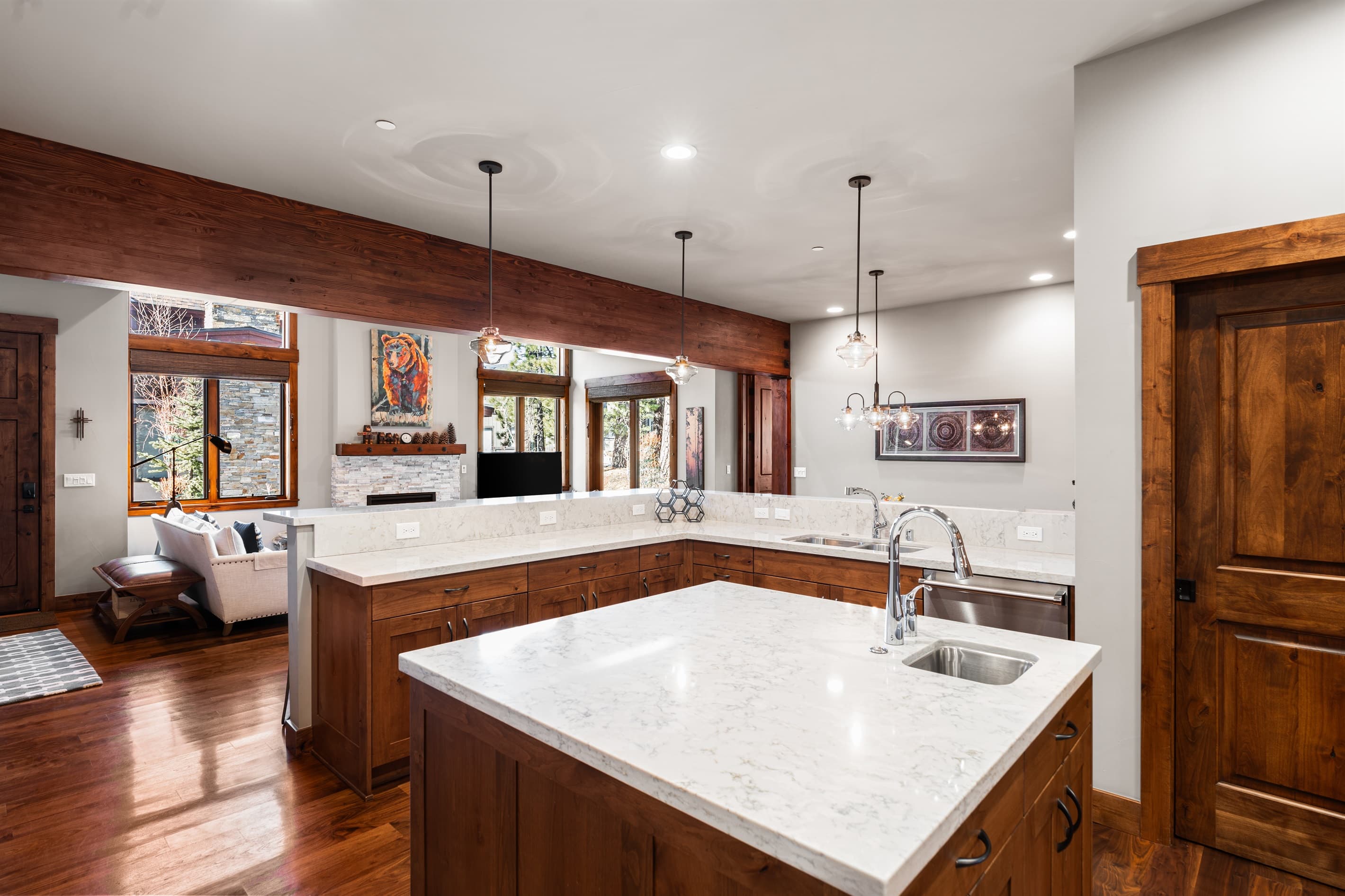 A chef's delight! The gourmet kitchen features sleek countertops, state-of-the-art appliances, and an island perfect for meal prep or casual dining.
