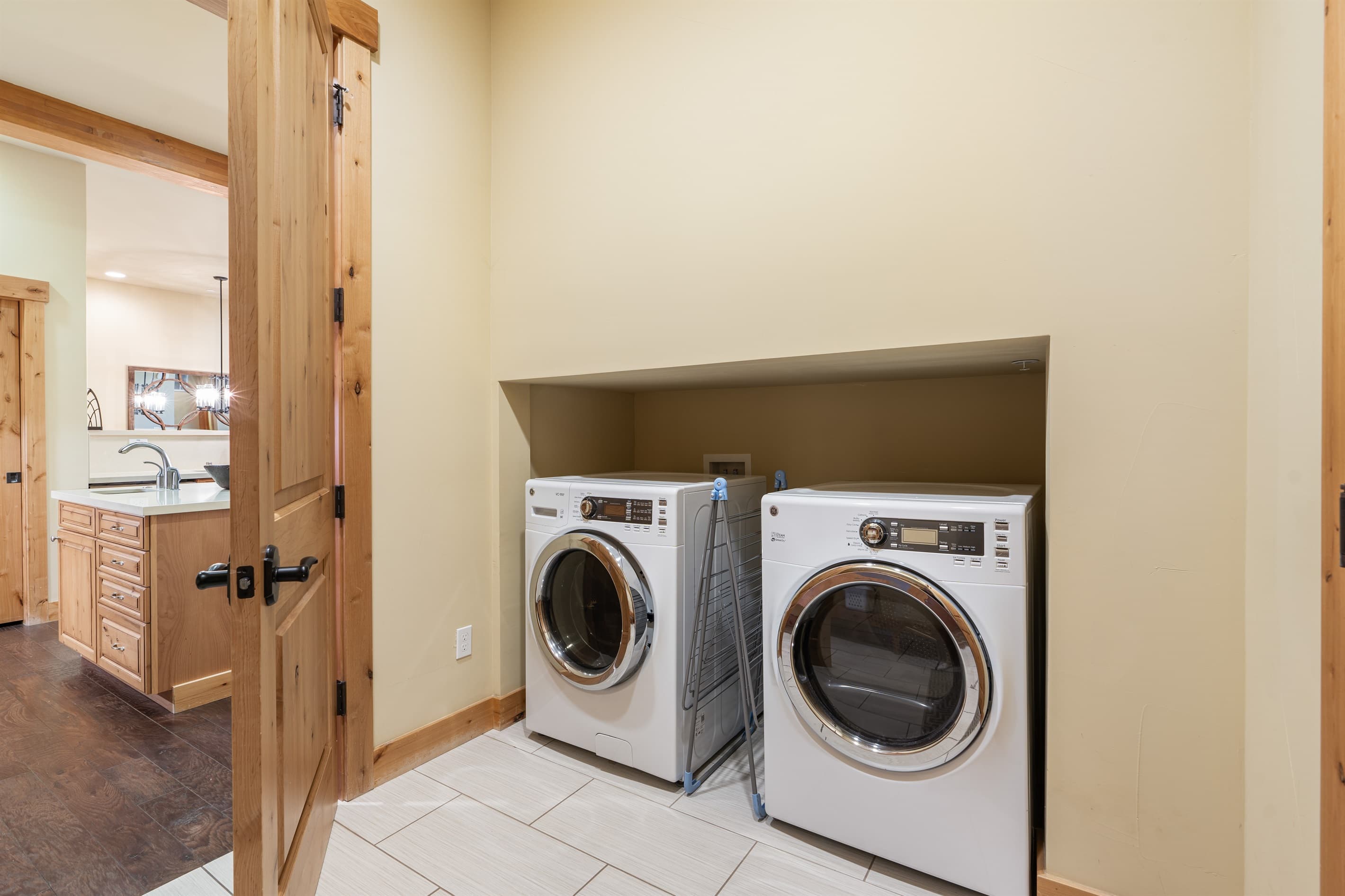 Washer and Dryer available for use. Stocked with laundry detergent pods and dryer sheets.
