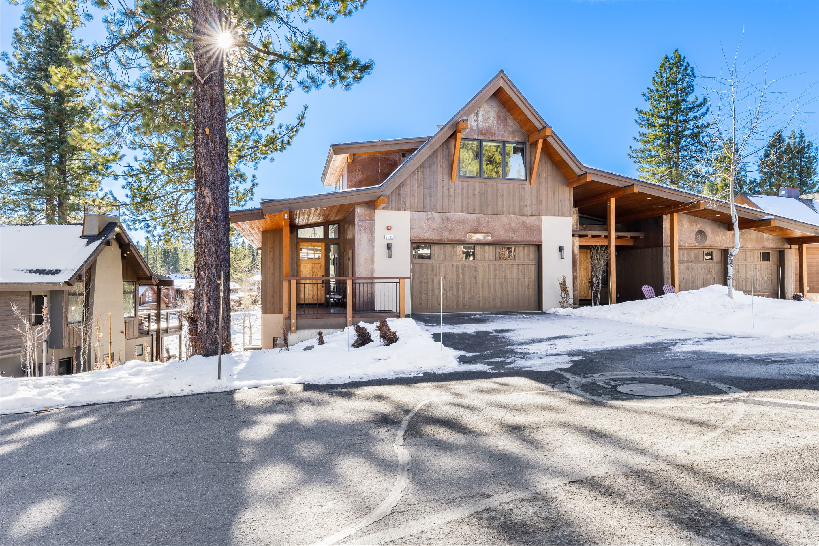 The home’s mountain modern design welcomes you with space for 2 cars in the driveway and 1 in the garage. Please note, street parking is not allowed at anytime.