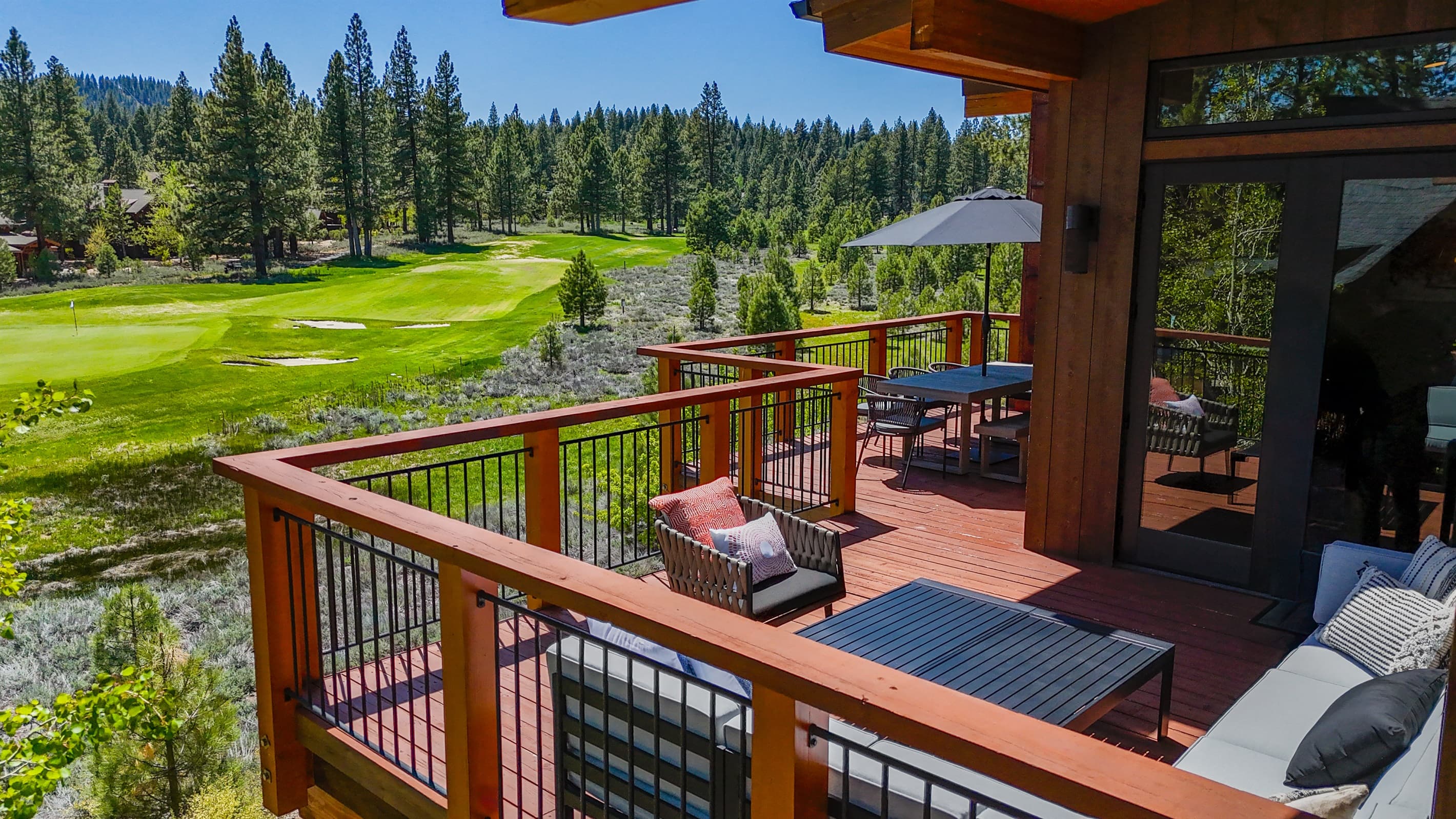 Capture stunning sunsets from the patio as the sky transforms with hues of orange and pink over the mountains.