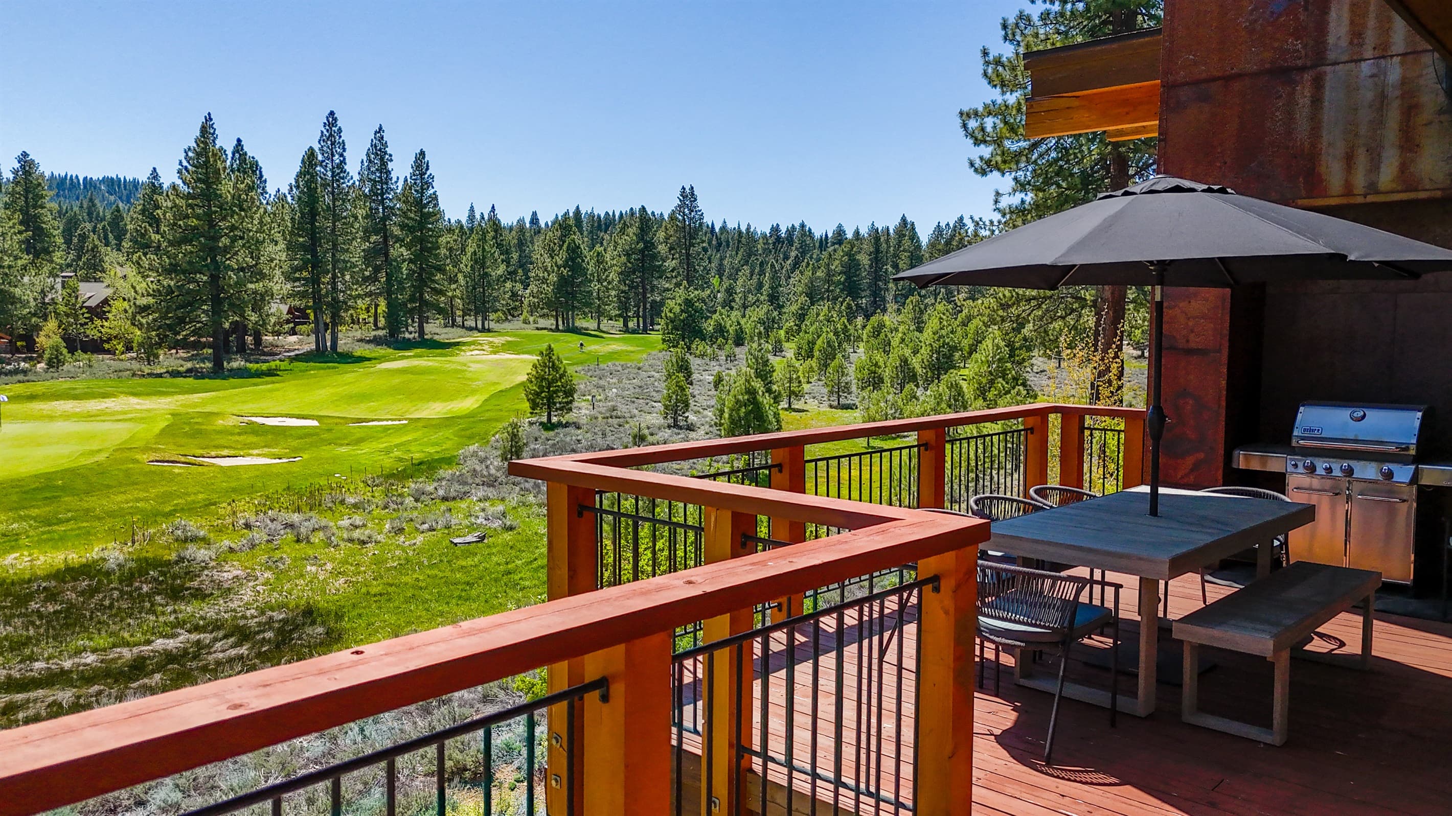 Capture stunning sunsets from the patio as the sky transforms with hues of orange and pink over the mountains.