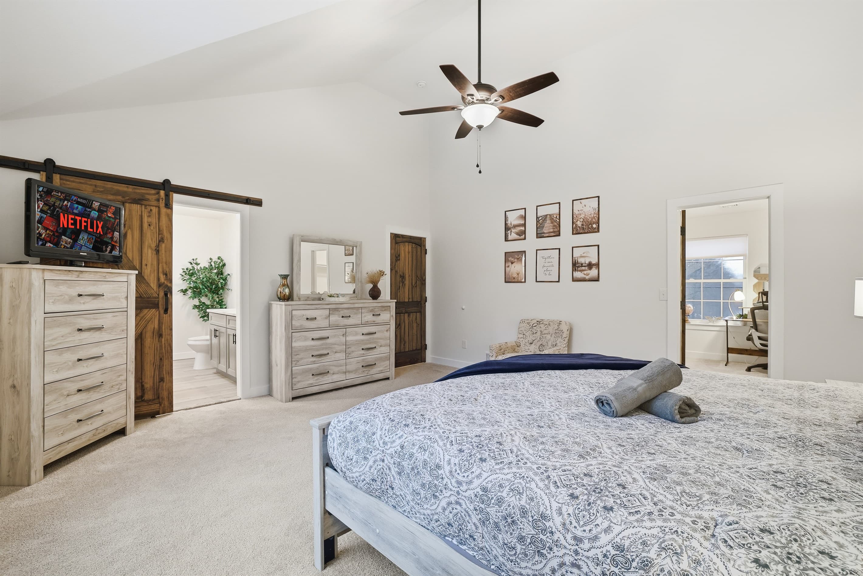 Large bedroom with king bed and en-suite bathroom