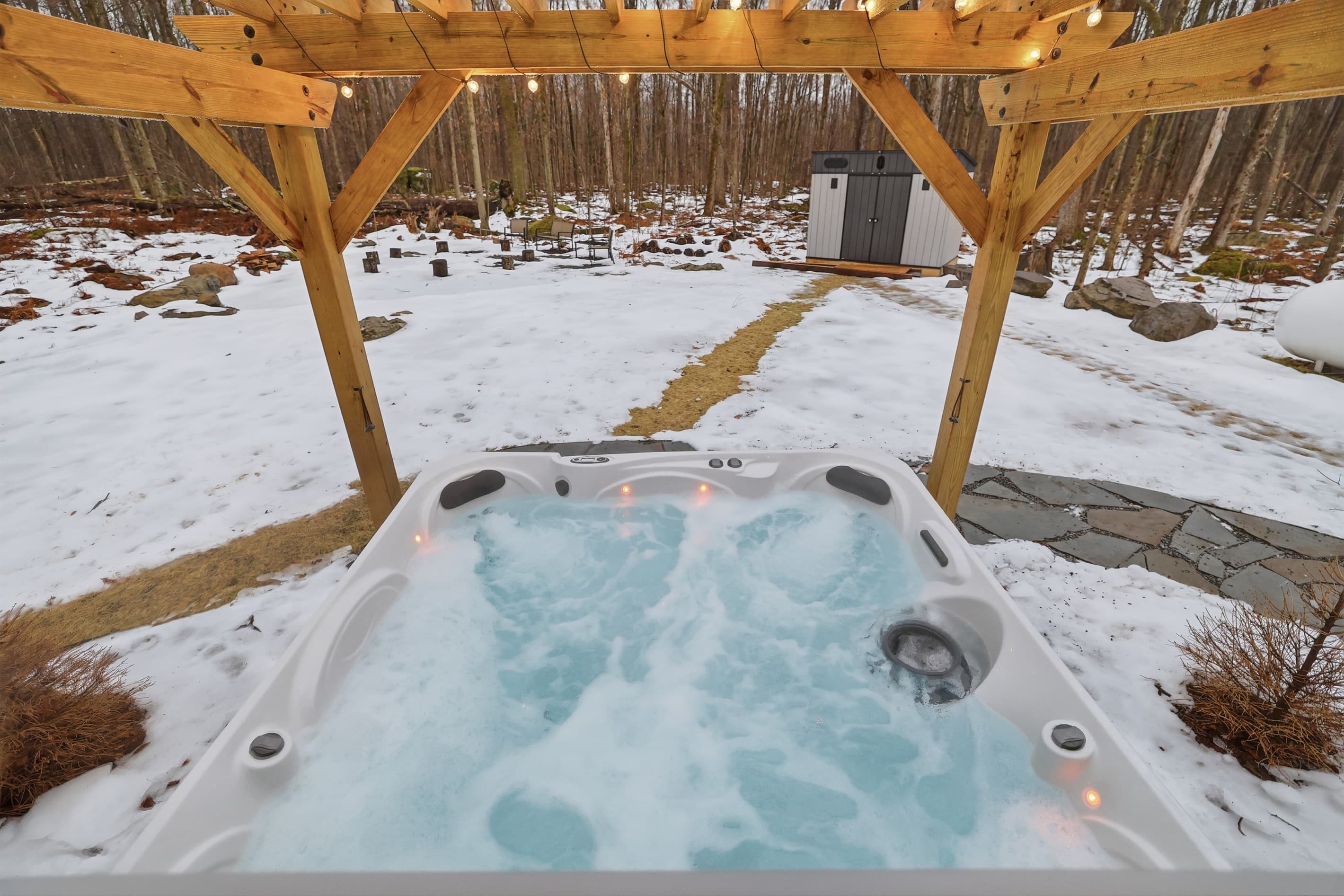 Hot tub in the backyard