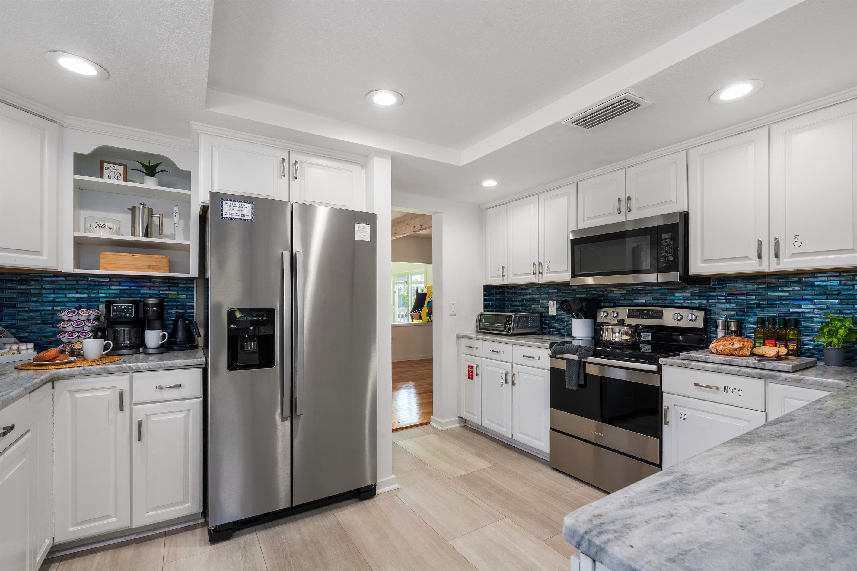 Fully stocked kitchen for easy group meals.
