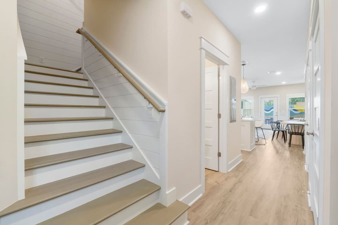 This home has two levels, with the master on the main floor and the additional three bedrooms upstairs.