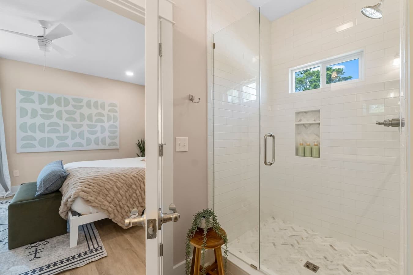 Upstairs King Bedroom bathroom with beautiful tile flooring
