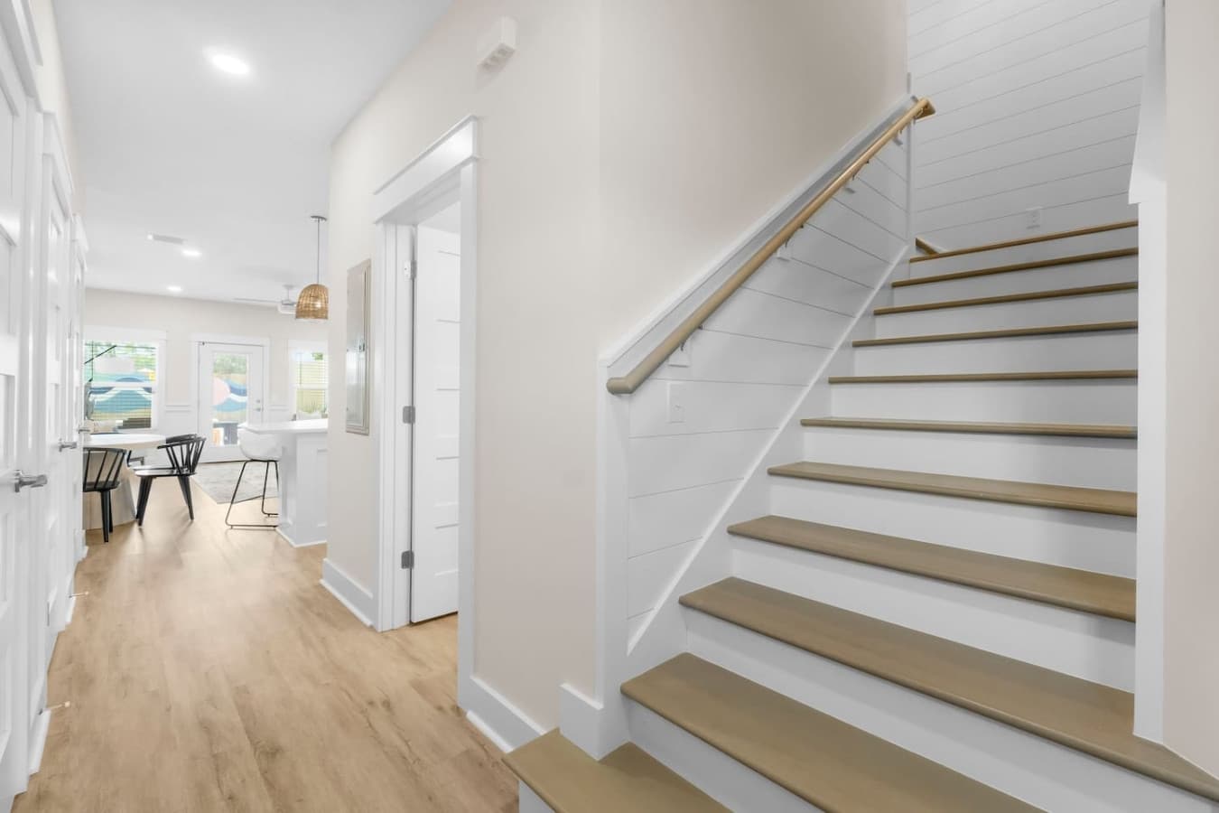 This home has two levels, with the master on the main floor and the additional three bedrooms upstairs.