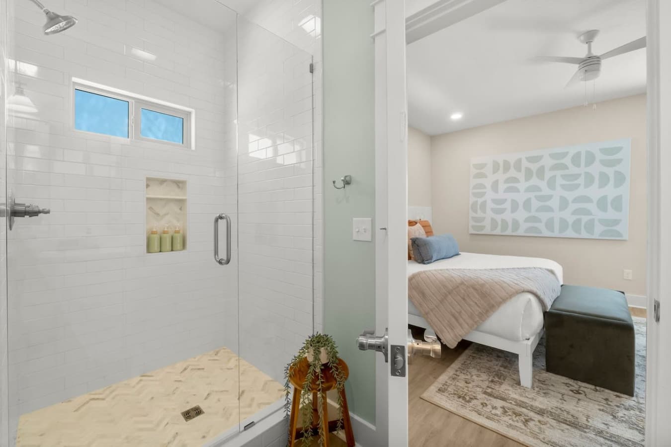 Upstairs King Bedroom bathroom with beautiful tile flooring
