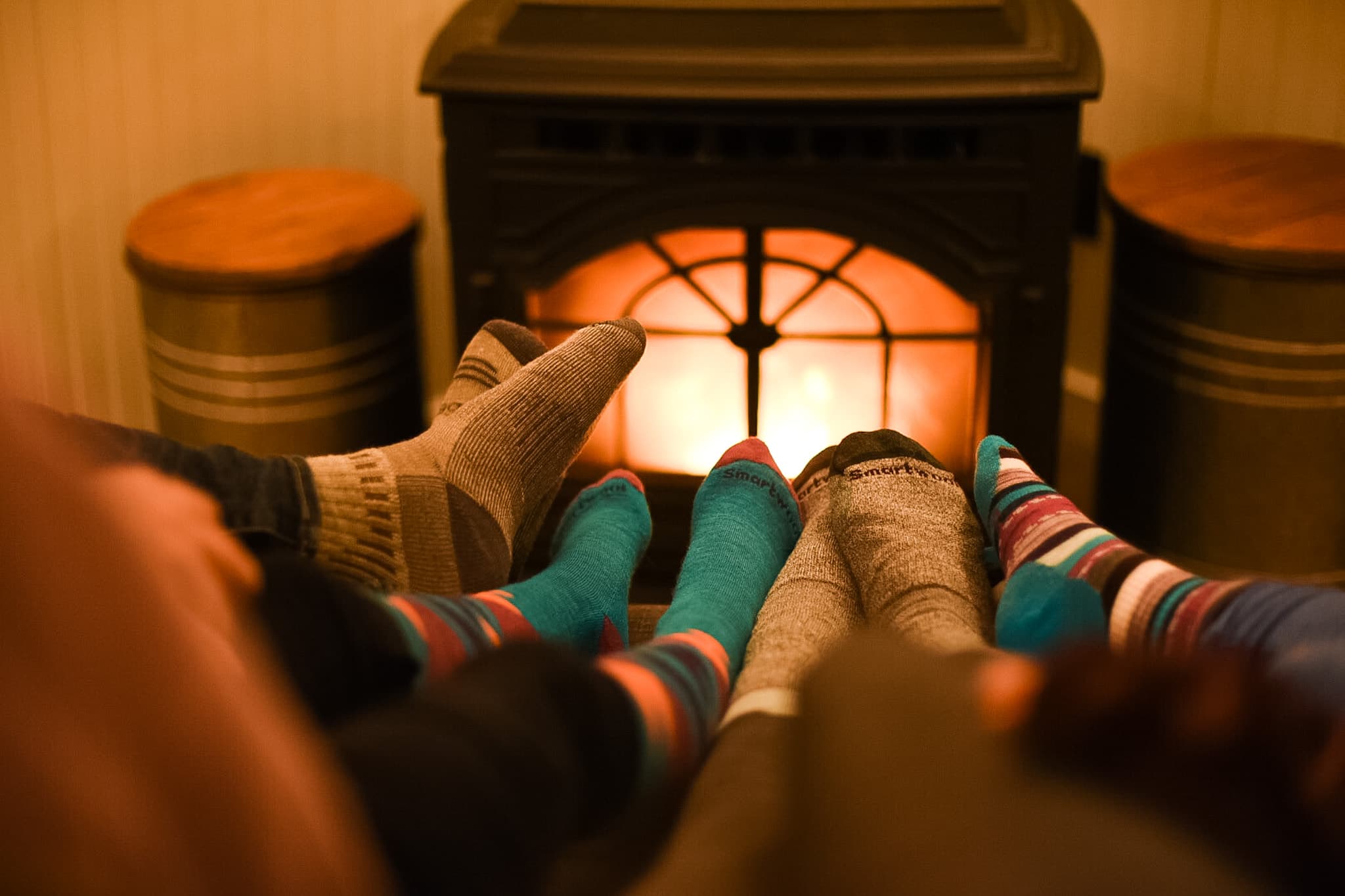 Warm your feet by the pellet stove.