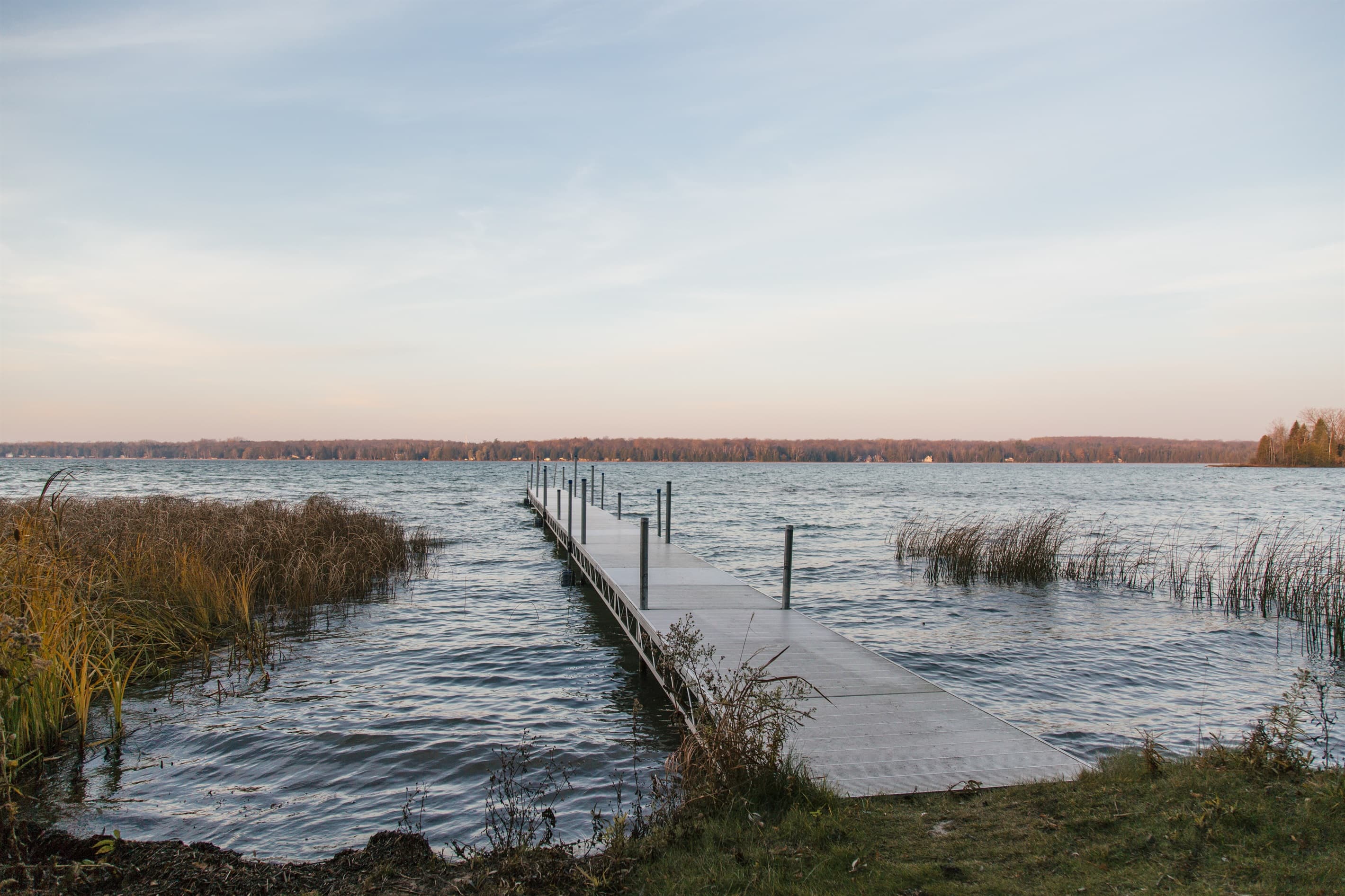 A fall view of the dock and lake.