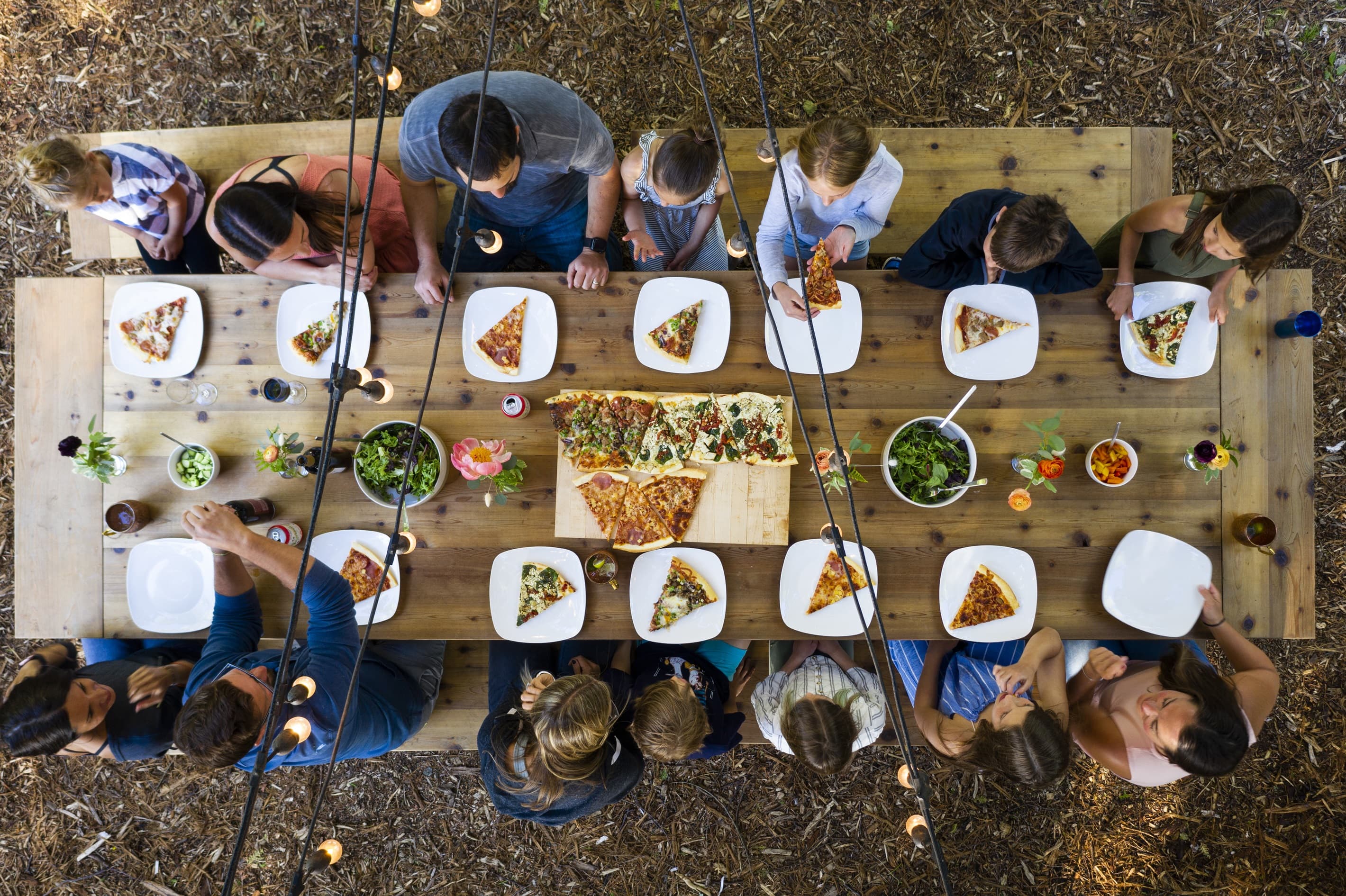 Seating for 16+! Featured: takeout from Wild Tomato - THE BEST pizza place you'll ever find.