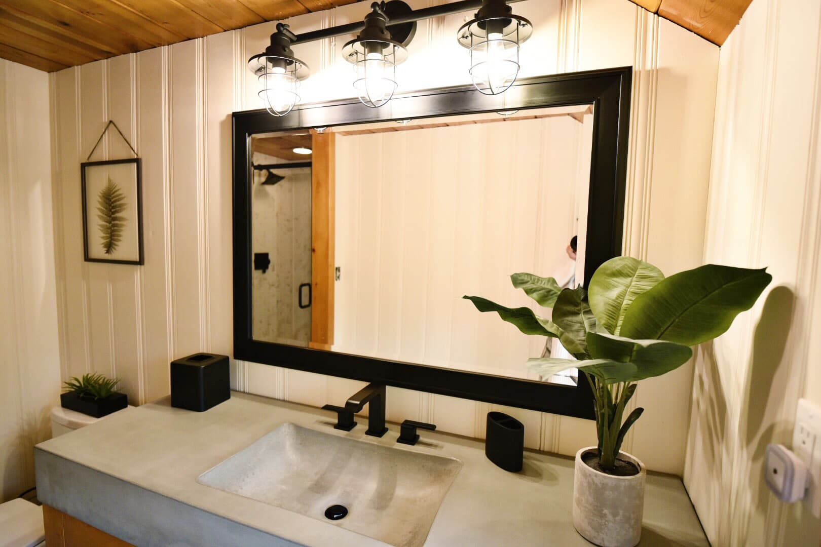 Cozy cabin doesn't have to mean outdated bathrooms! Fresh and updated.
