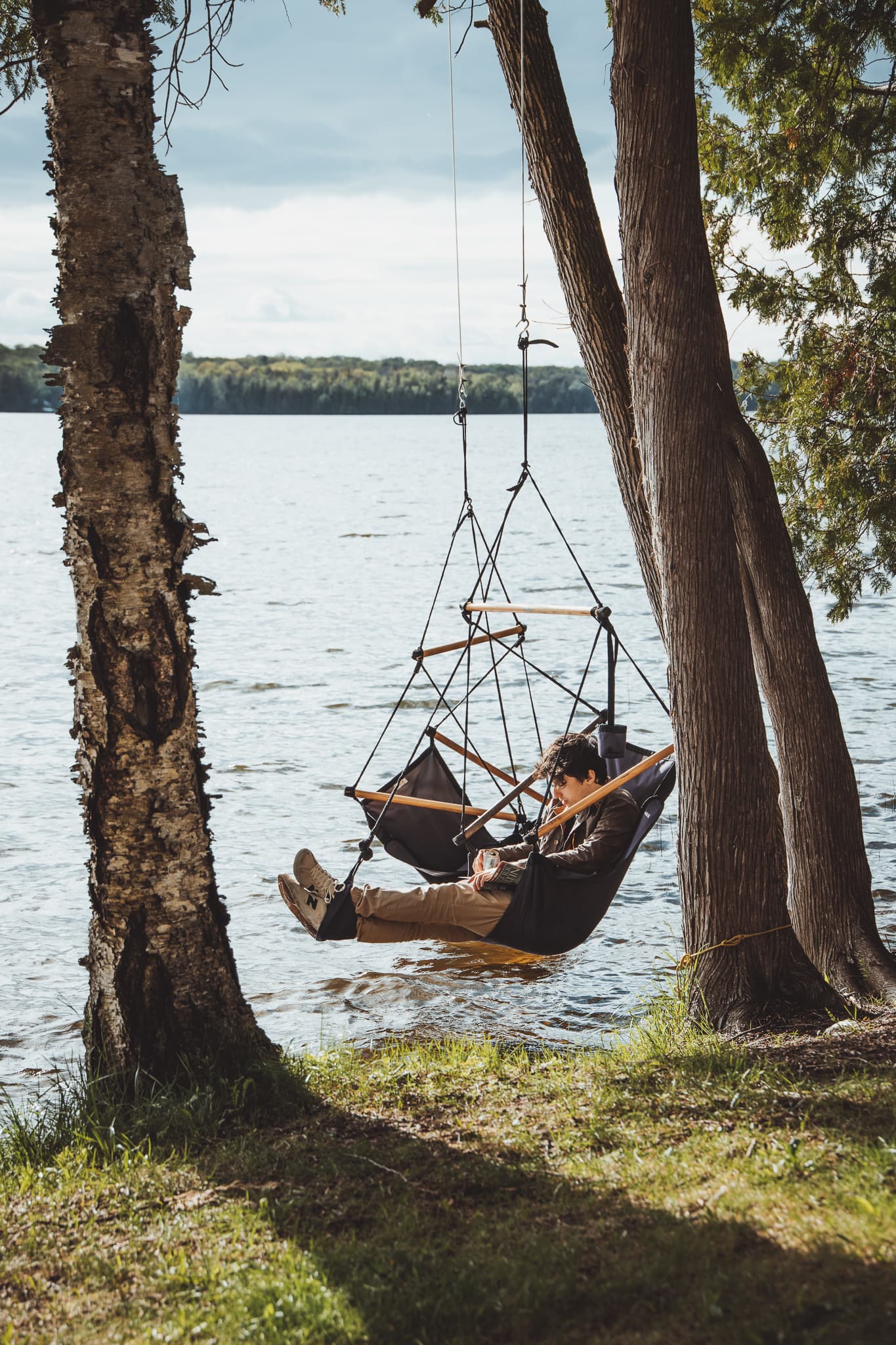 Hanging chairs over the water for your enjoyment!