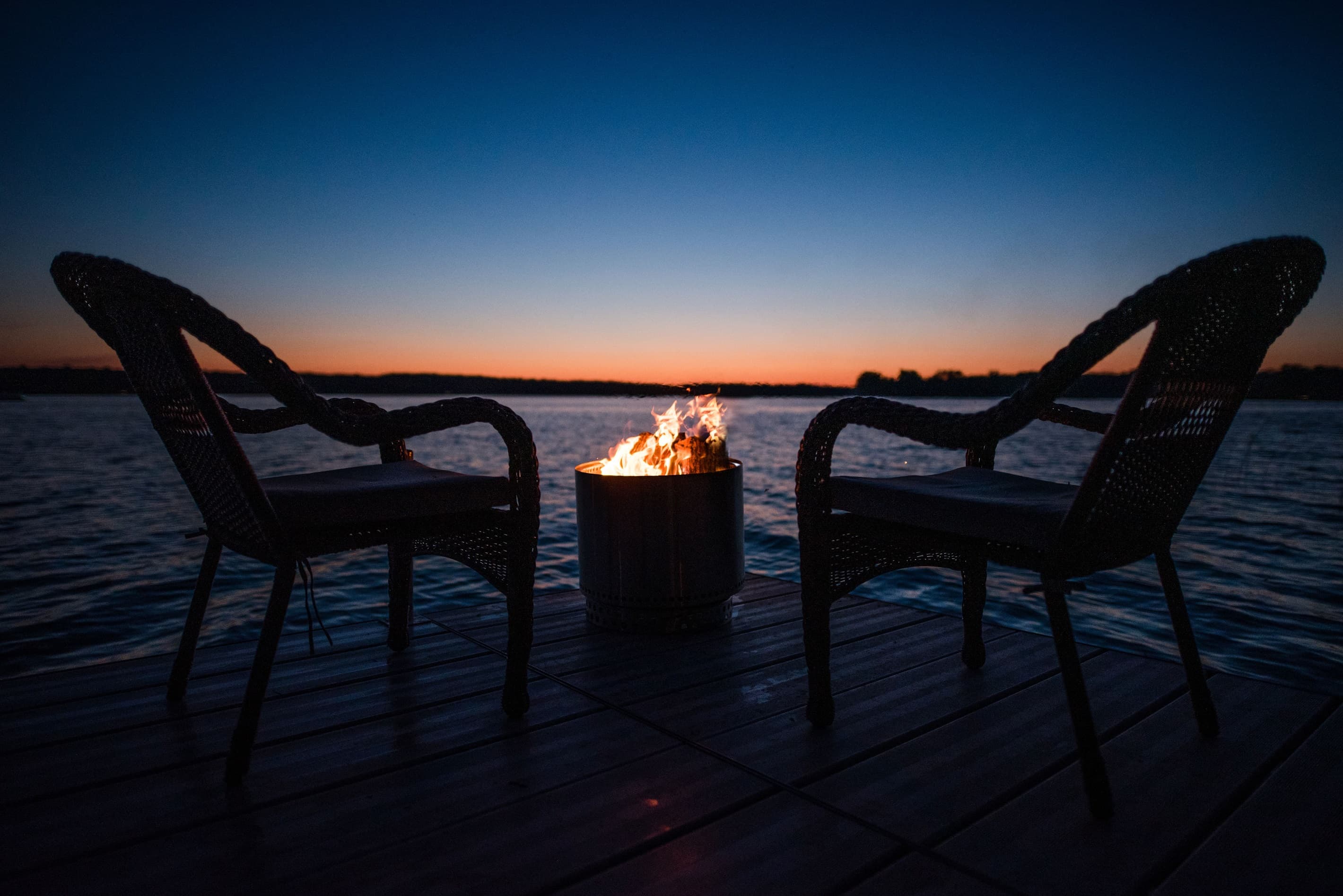 Solo stove included to enjoy bon fires on the dock at sunset.