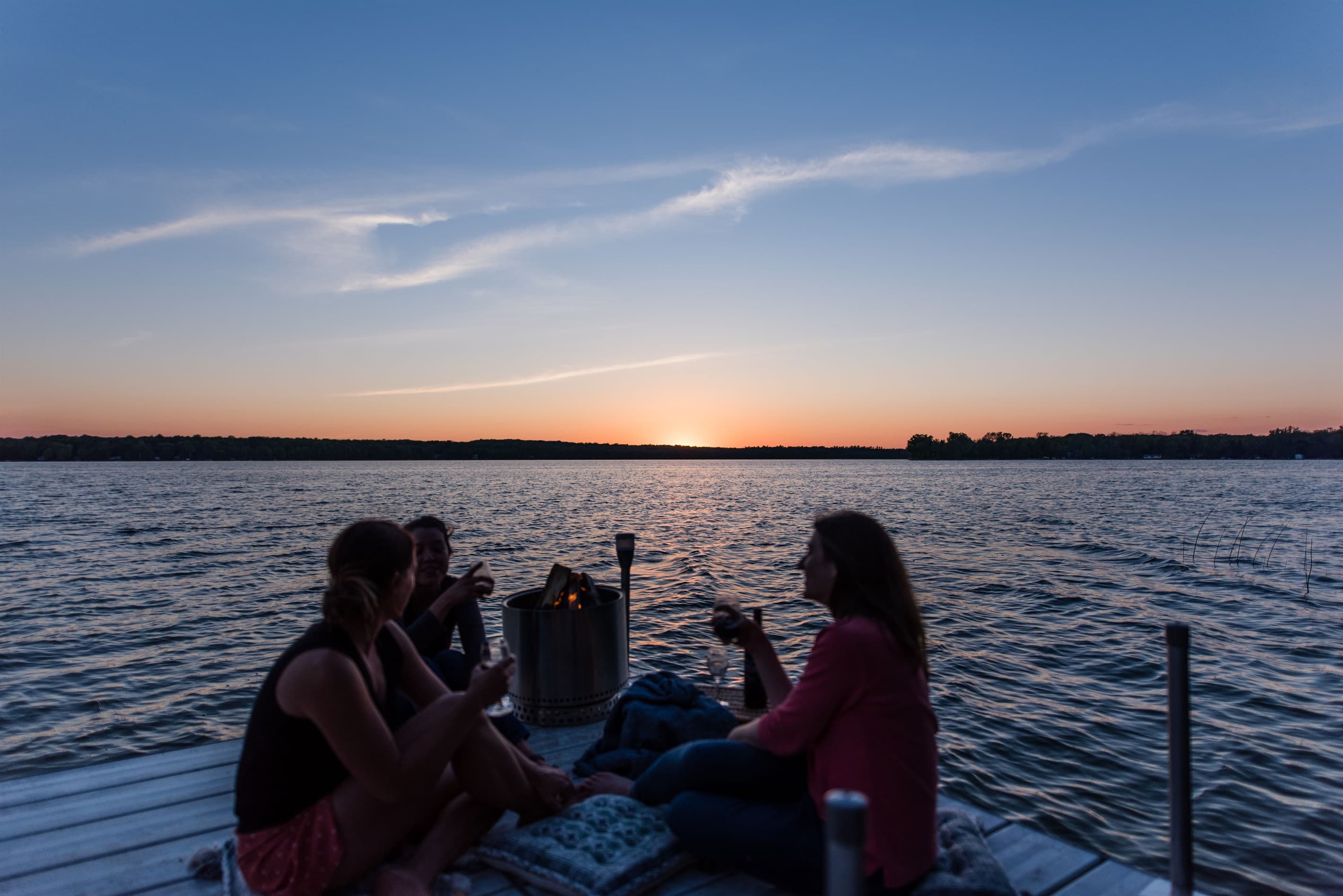 Bon fire on the dock, sunset, cocktail with friends - a few of my favorite things.
