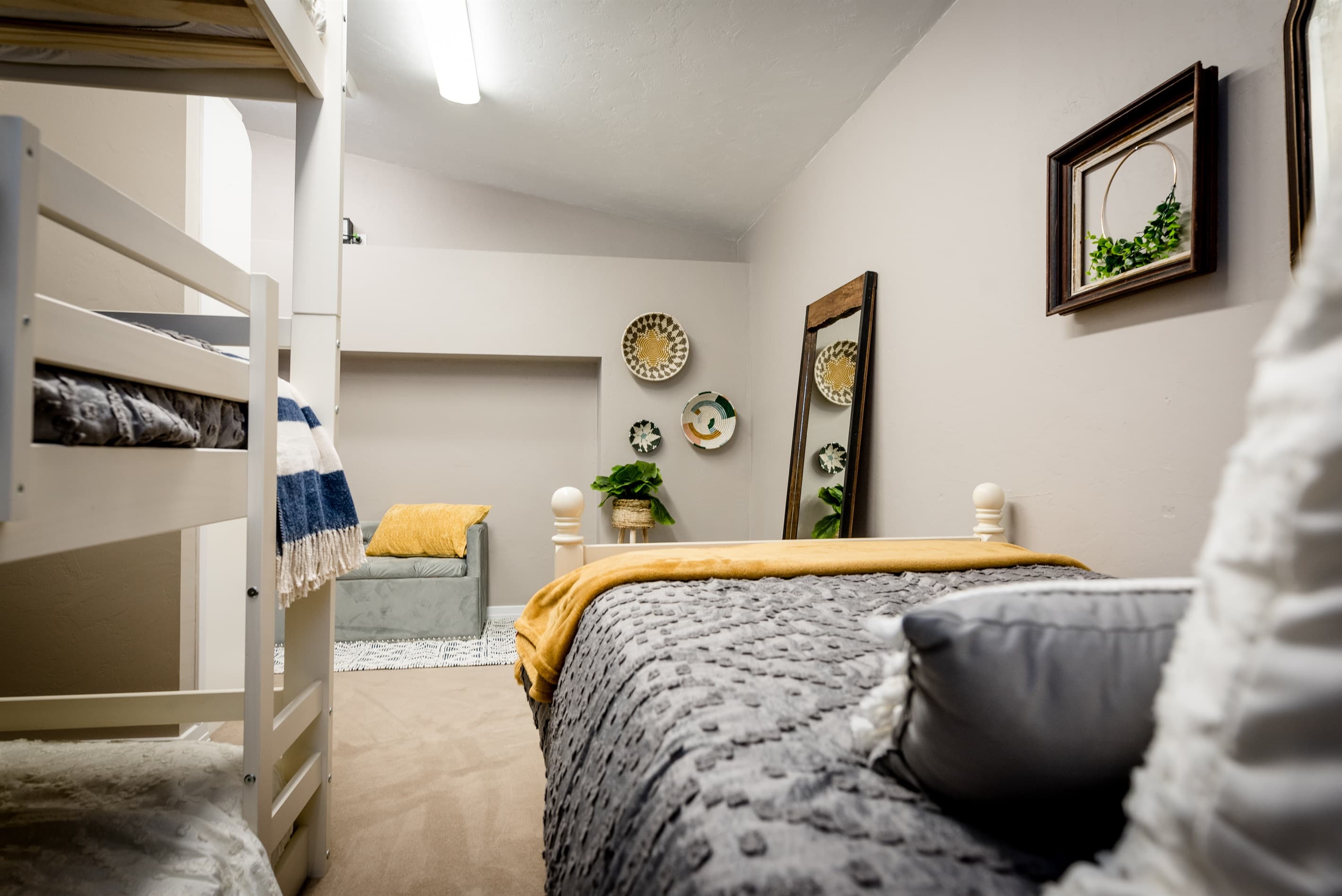 The bunk room for kids sleepovers including 4 twin beds.