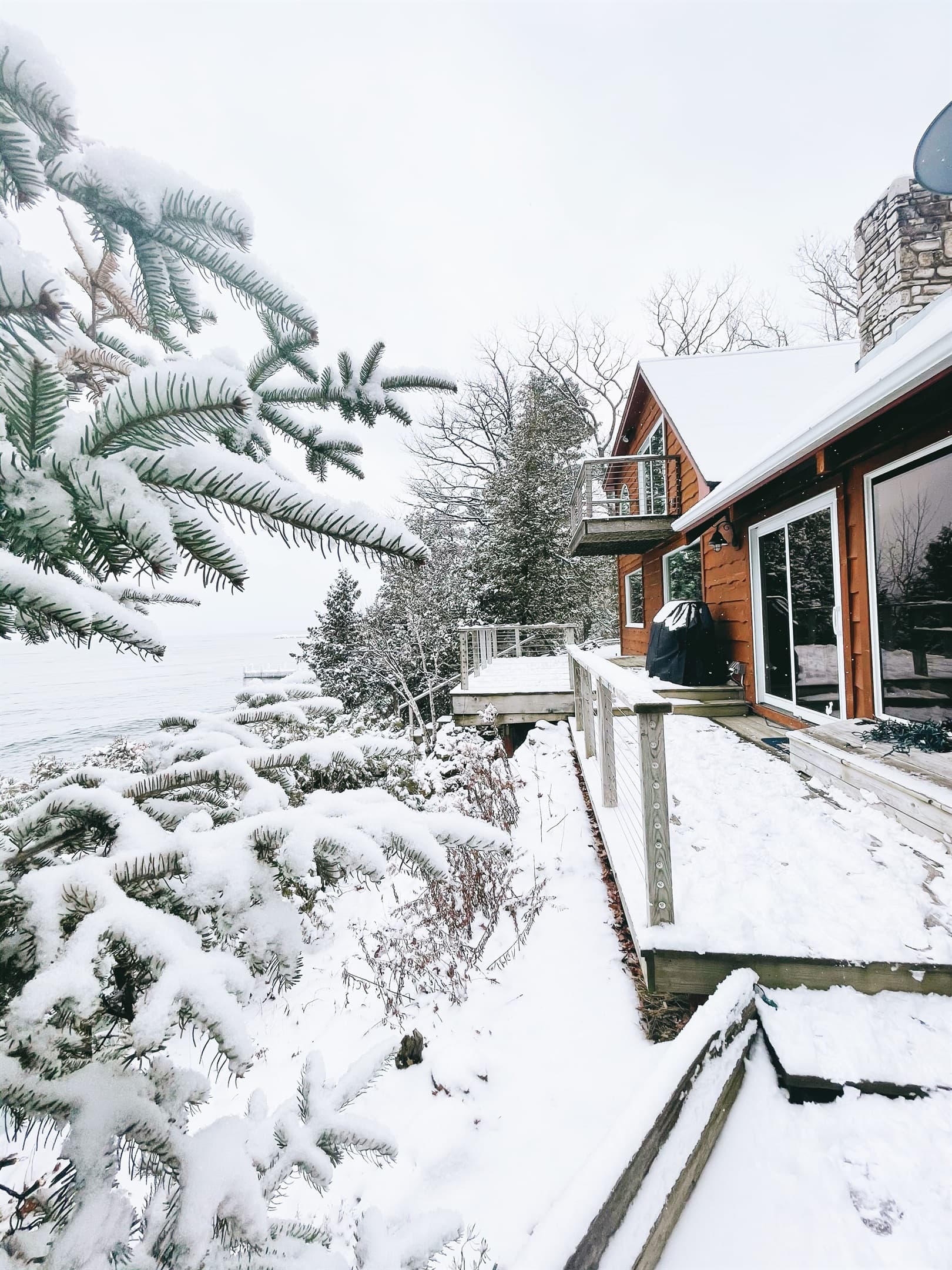 This spot is absolutely breathtaking in the winter. The perfect cabin to cozy up and escape to with 2 fireplaces and a spa bathroom to relax.
