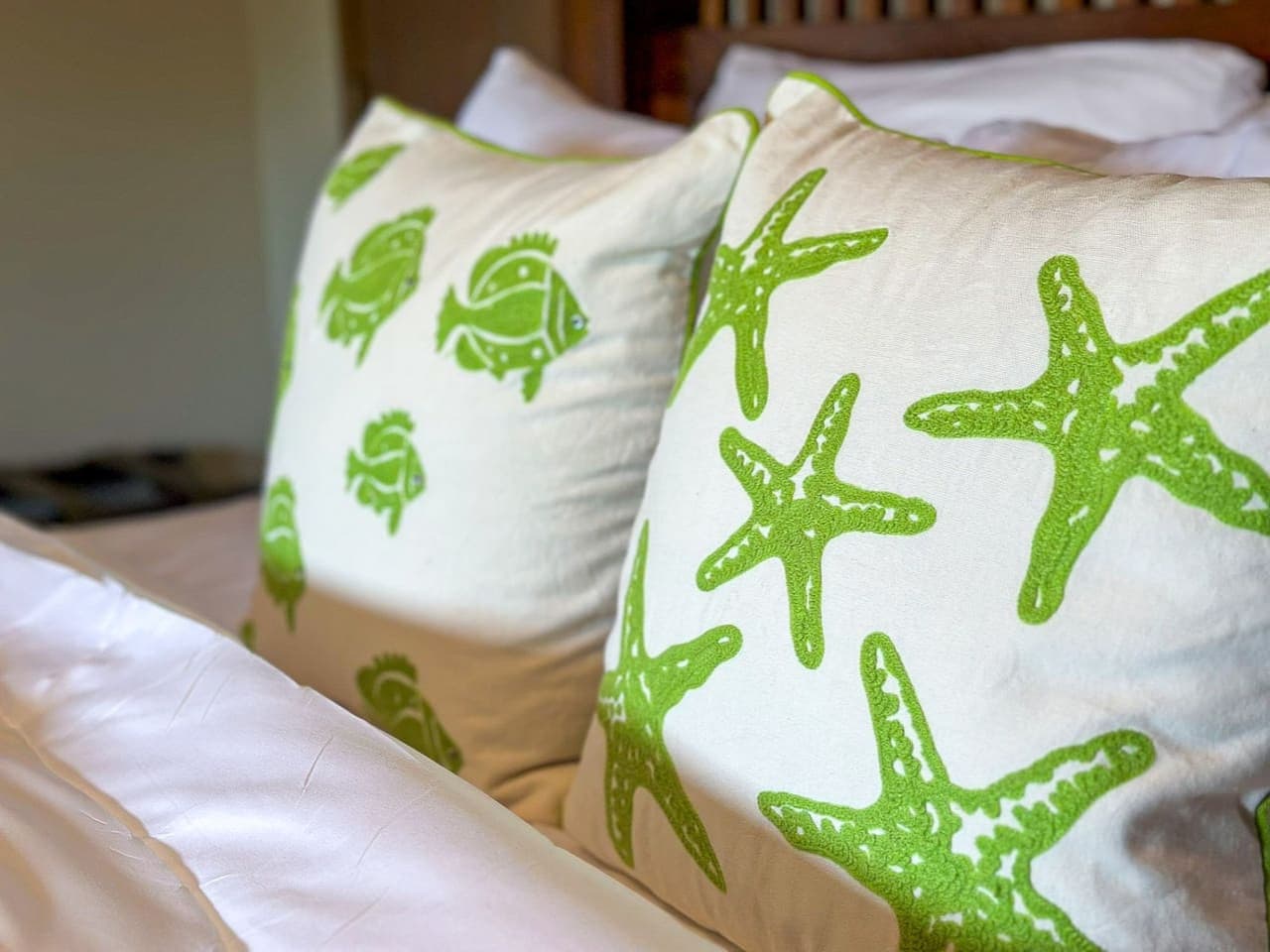 A little pop of design in our cozy queen bedroom.