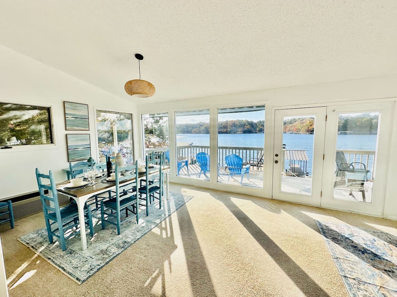 Gather around the table with serene views of the lake just outside.