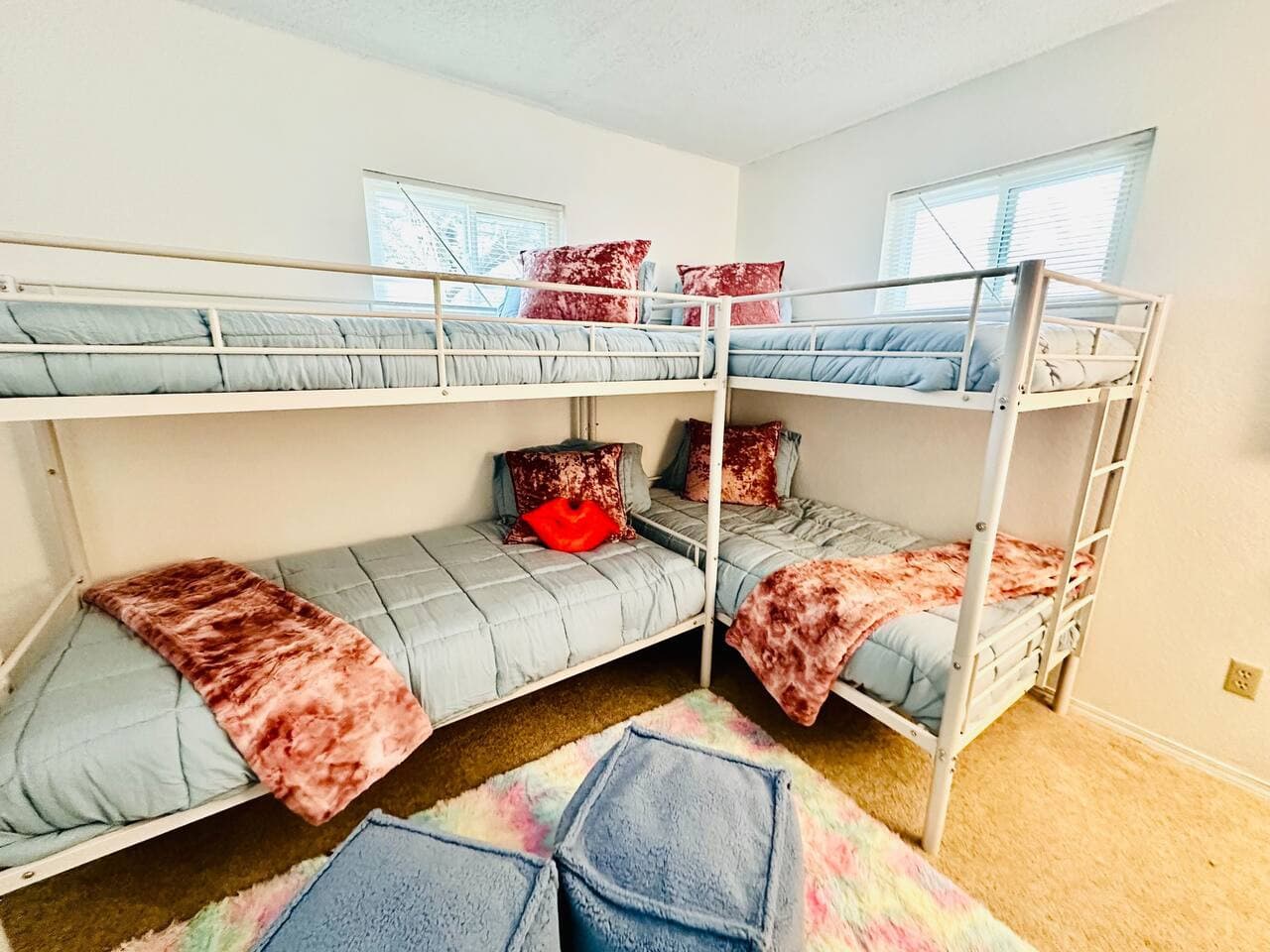 Our spacious bunk room offers comfortable sleeping for four, making it the perfect spot for friends or kids to share stories and dreams after an exciting day at Hickory Haven!