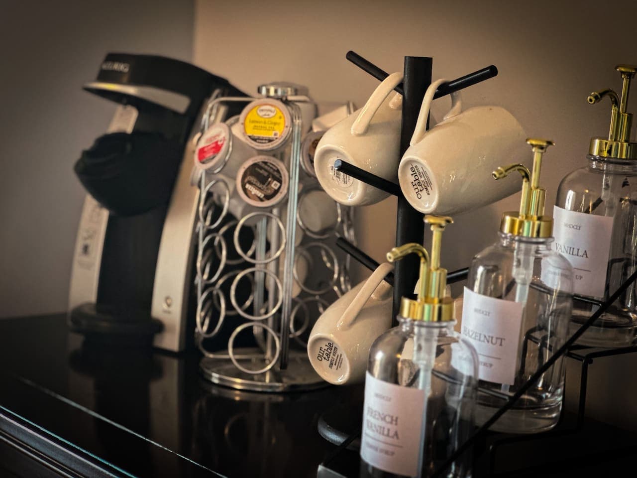 Fuel your mornings with complimentary coffee, a curated mug collection, and everything you need for the perfect start to the day
