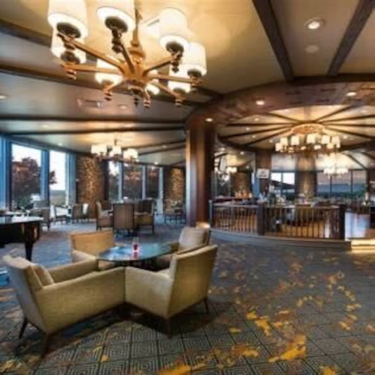 "Elegant resort dining and cocktail lounge—perfect for evening drinks or a relaxed dinner with lake views."