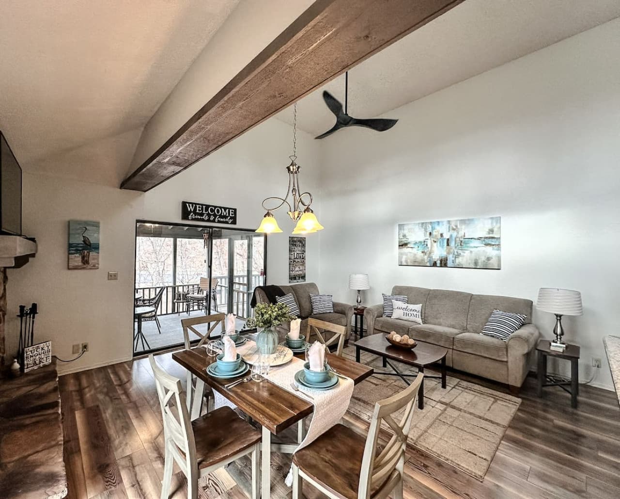Gather in this open-concept living and dining space, perfect for meals, games, and relaxing after a day of adventure.