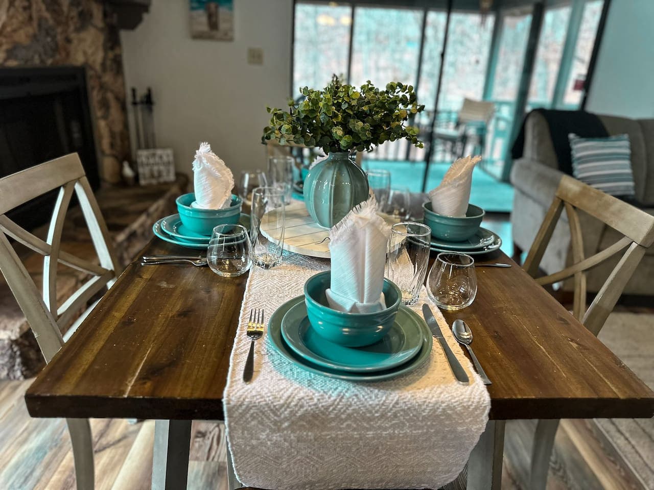 Dine in style with a beautifully set table, perfect for memorable meals with loved ones.