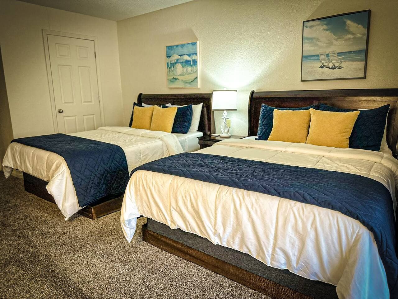 Stylish touches and plush bedding make this room a cozy retreat after a day of fun.