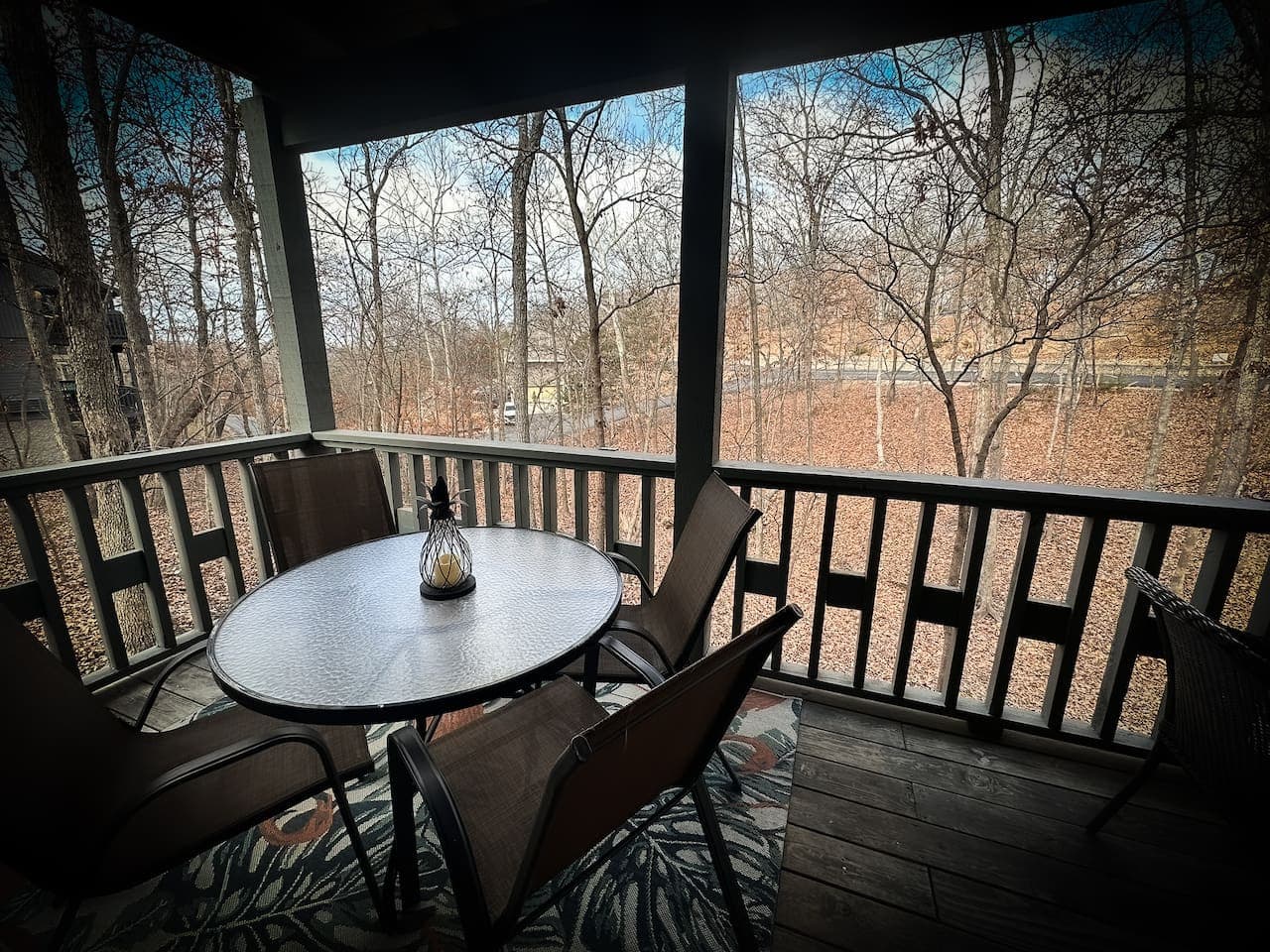 Enjoy meals or morning coffee surrounded by serene views on the private deck.