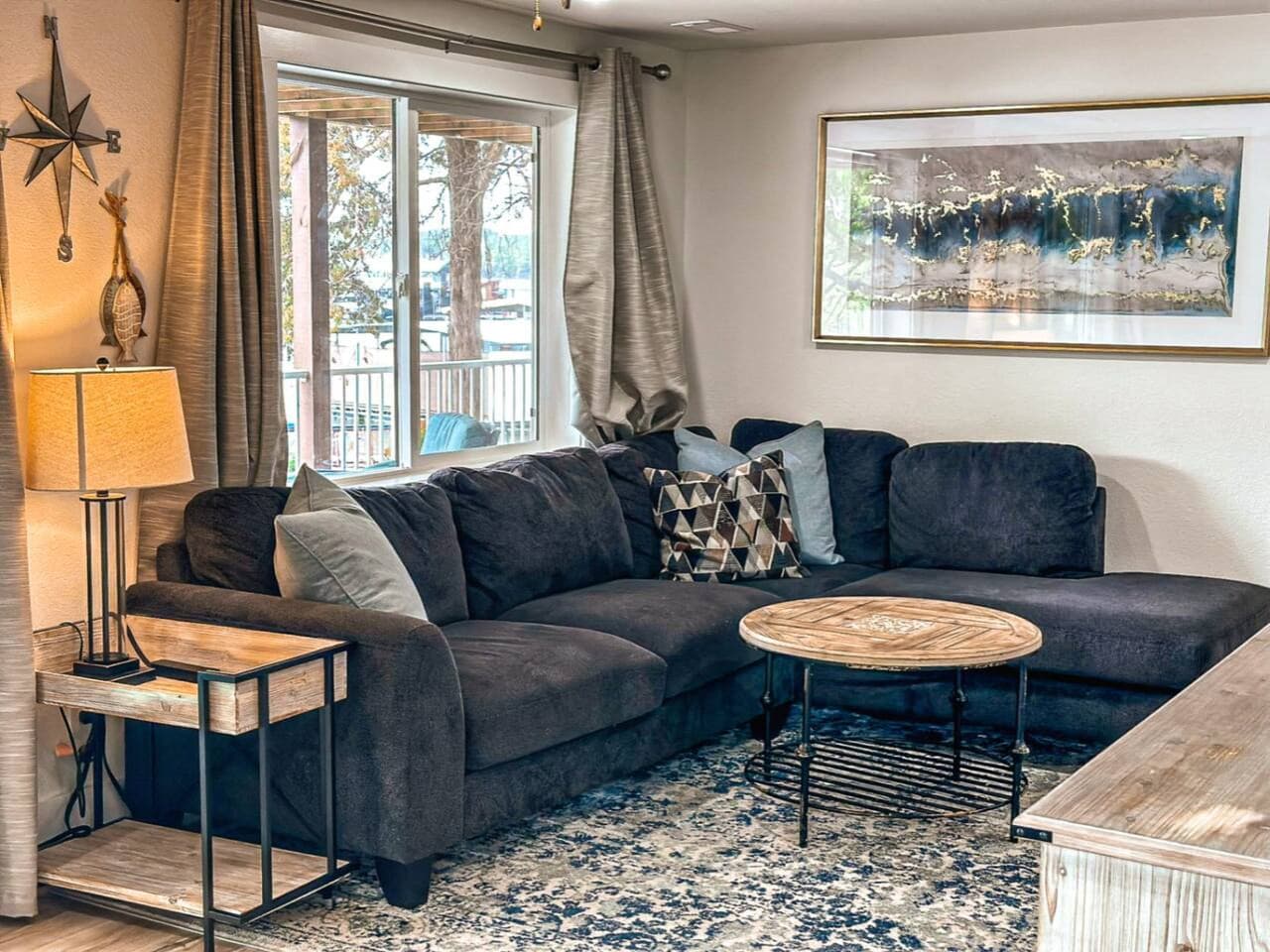 Large sectional in living room area, perfect for streaming your favorite movie on the smart tv