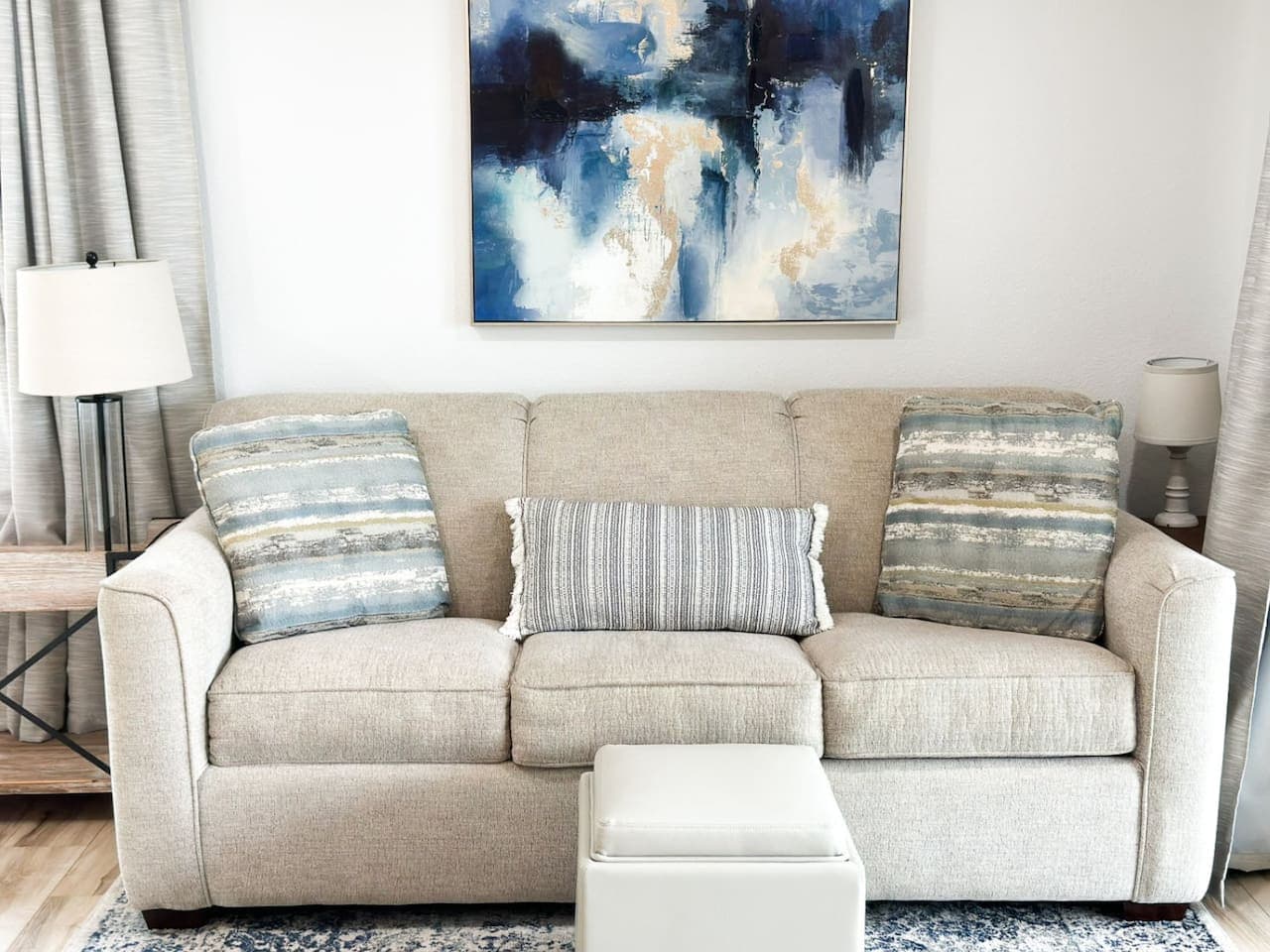 Lower level living room offers a 2 pullout couches that make into queen beds.