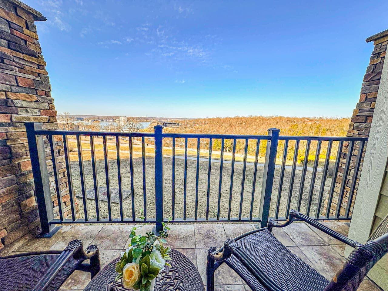 Relax on your private balcony while enjoying panoramic views of the lake and surrounding landscape.