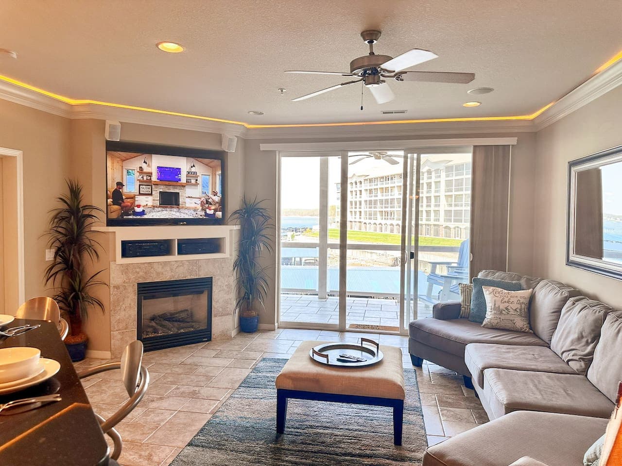 Relax and reconnect in our spacious living area! The living room at Look Out on Lands End is equipped with a smart TV and high-speed WiFi for all your entertainment needs.