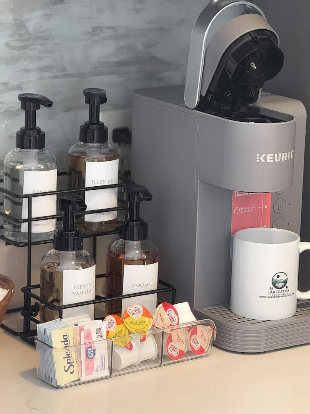 Gourmet coffee bar stocked with essentials