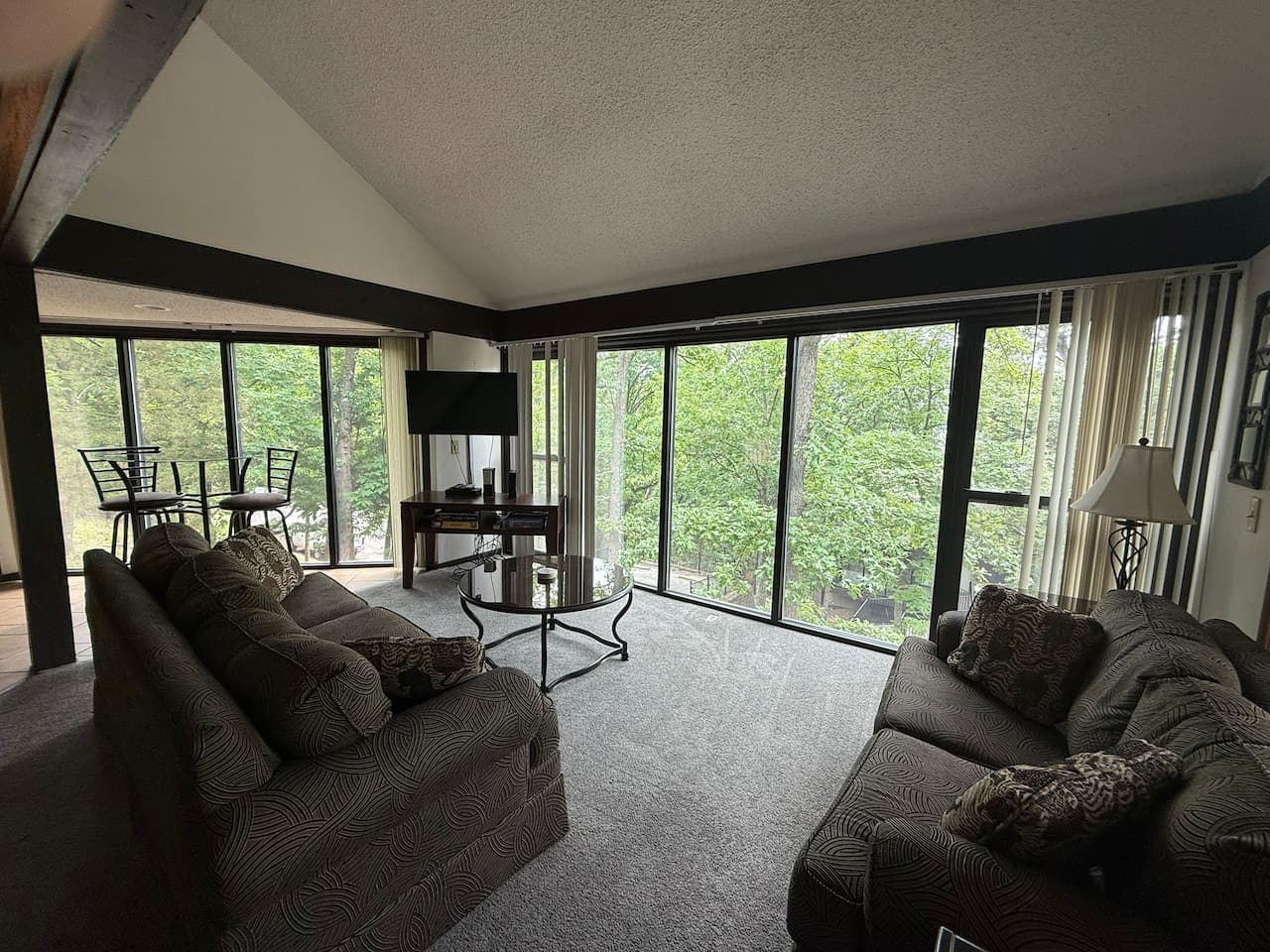 "Experience the beauty of the Lake of the Ozarks from inside! Our living room's large windows provide a fantastic connection to nature."