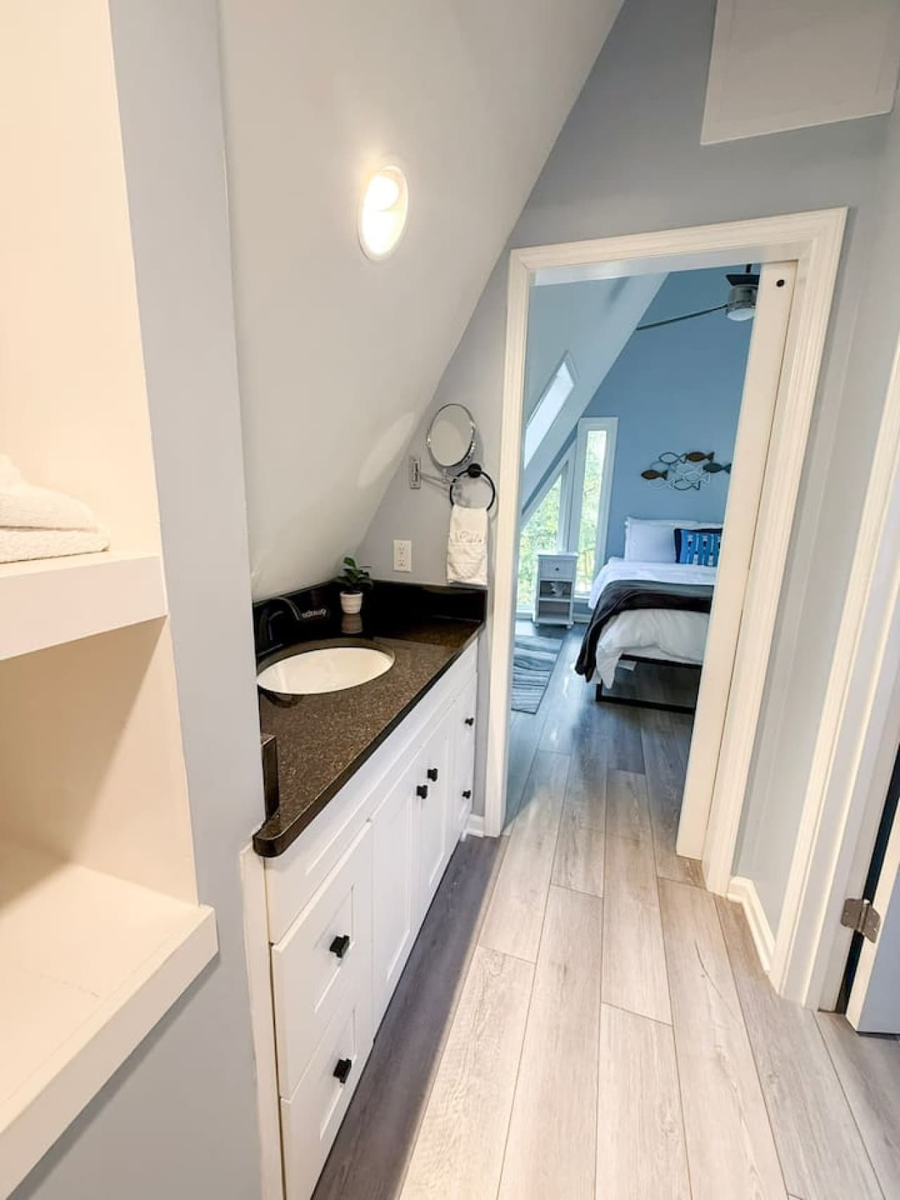 Upper level vanity area.