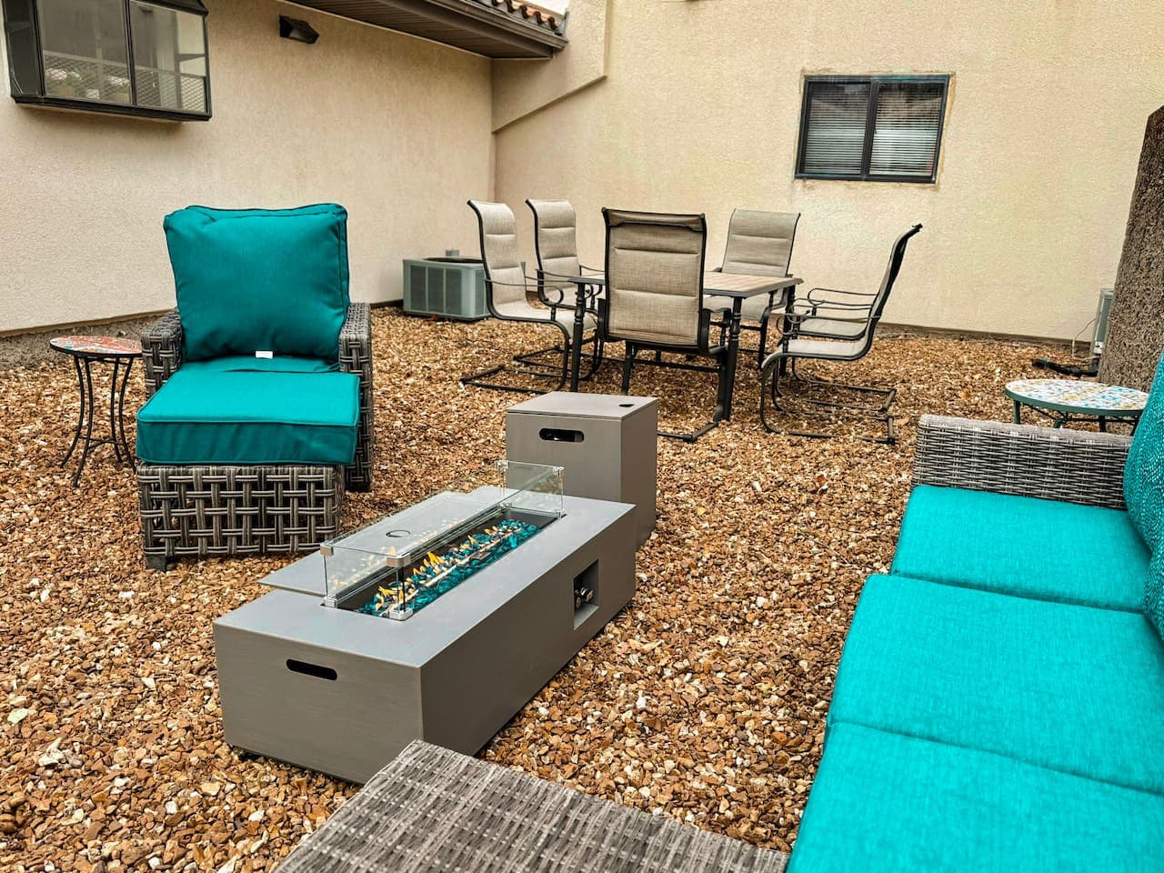 Dining area and firepit.