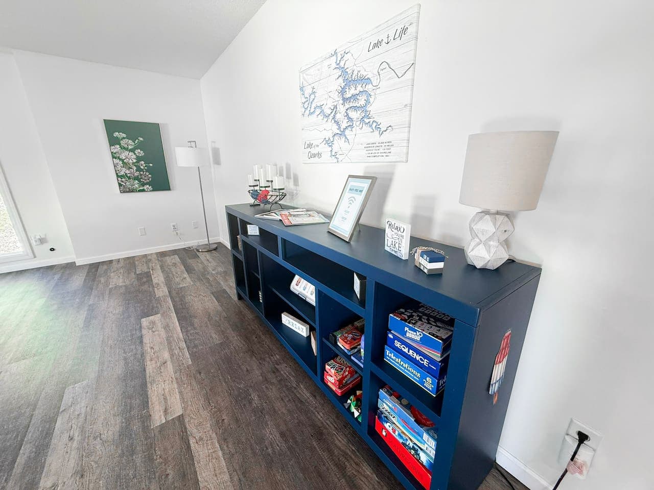 Games and local decor for cozy nights in.