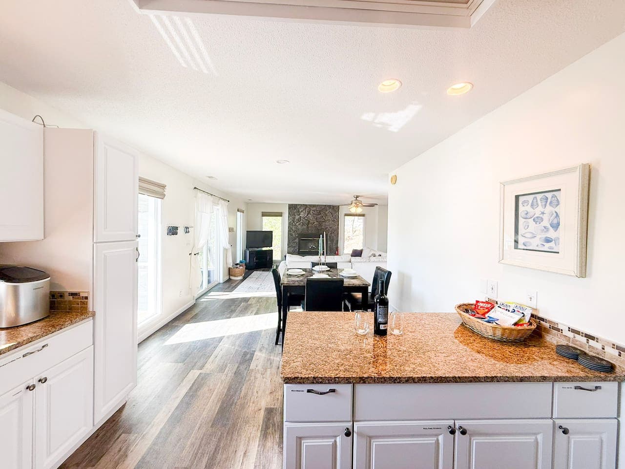 Open kitchen and dining area with bright, modern design.