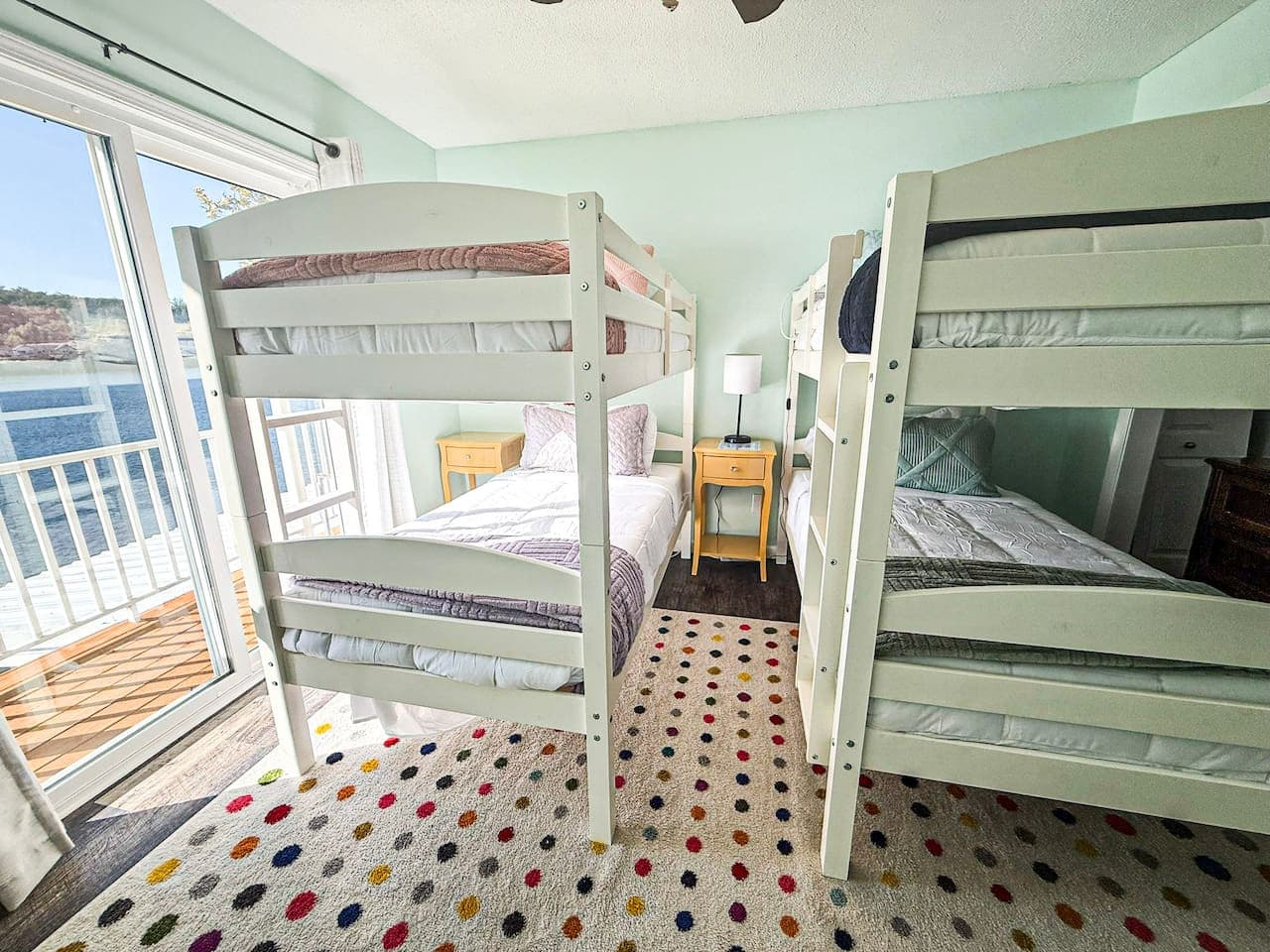 Bright bunk room perfect for families or kids.