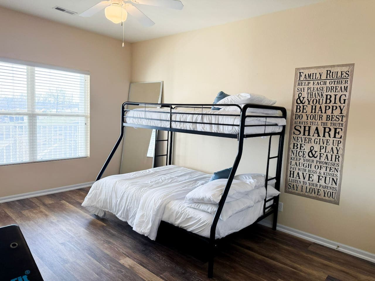 Enjoy a fun and comfortable stay in this family-friendly bunk room, perfect for kids, teens, or group getaways.