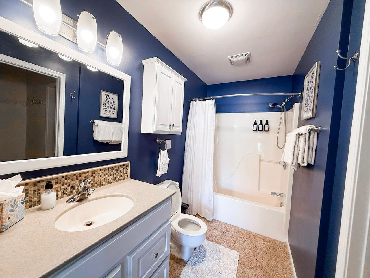 Master bathroom en suite offers a shower and tub, vanity and toilet.